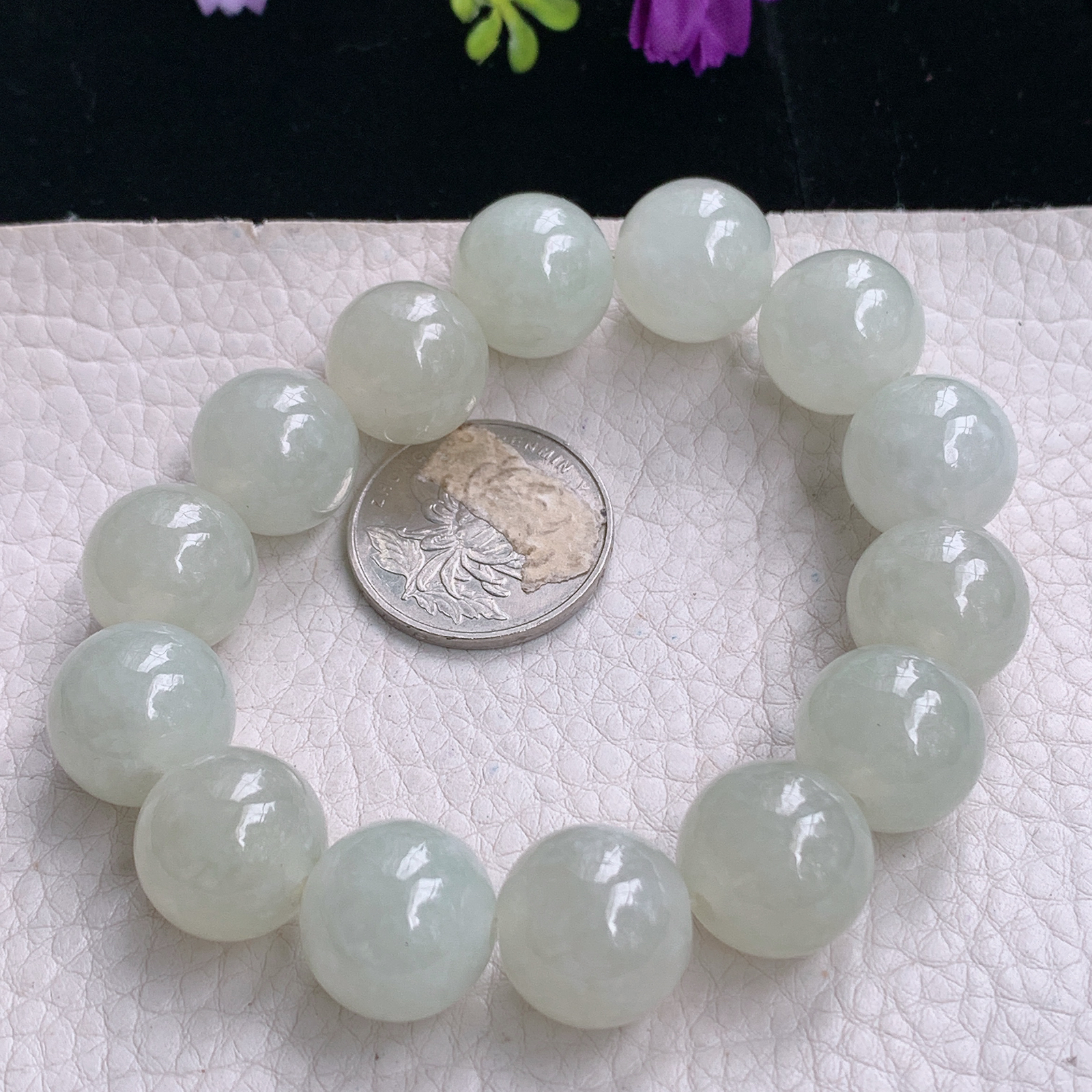 zz3实拍15.5+共14颗缅甸翡翠圆珠冰颗黄珠串男女款手串玉手链