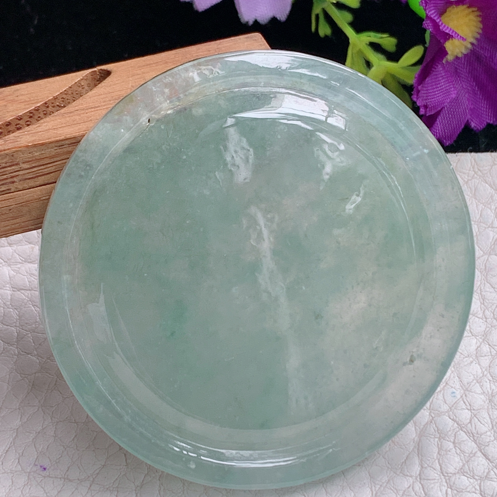 zz3实拍56*7.5缅甸翡翠精冰透晴水圆山水牌吊坠 高山流水意境渊源流长挂件