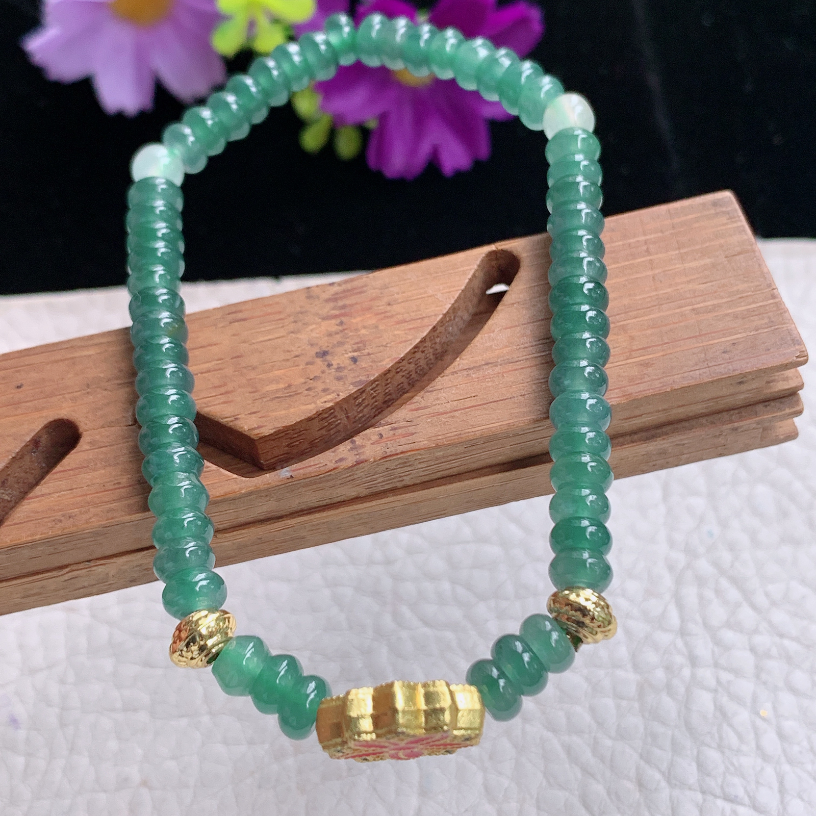 zz3实拍5.5mm 天然翡翠圆润冰透蓝水算盘珠手串 精美小巧款手链 配饰为装饰件