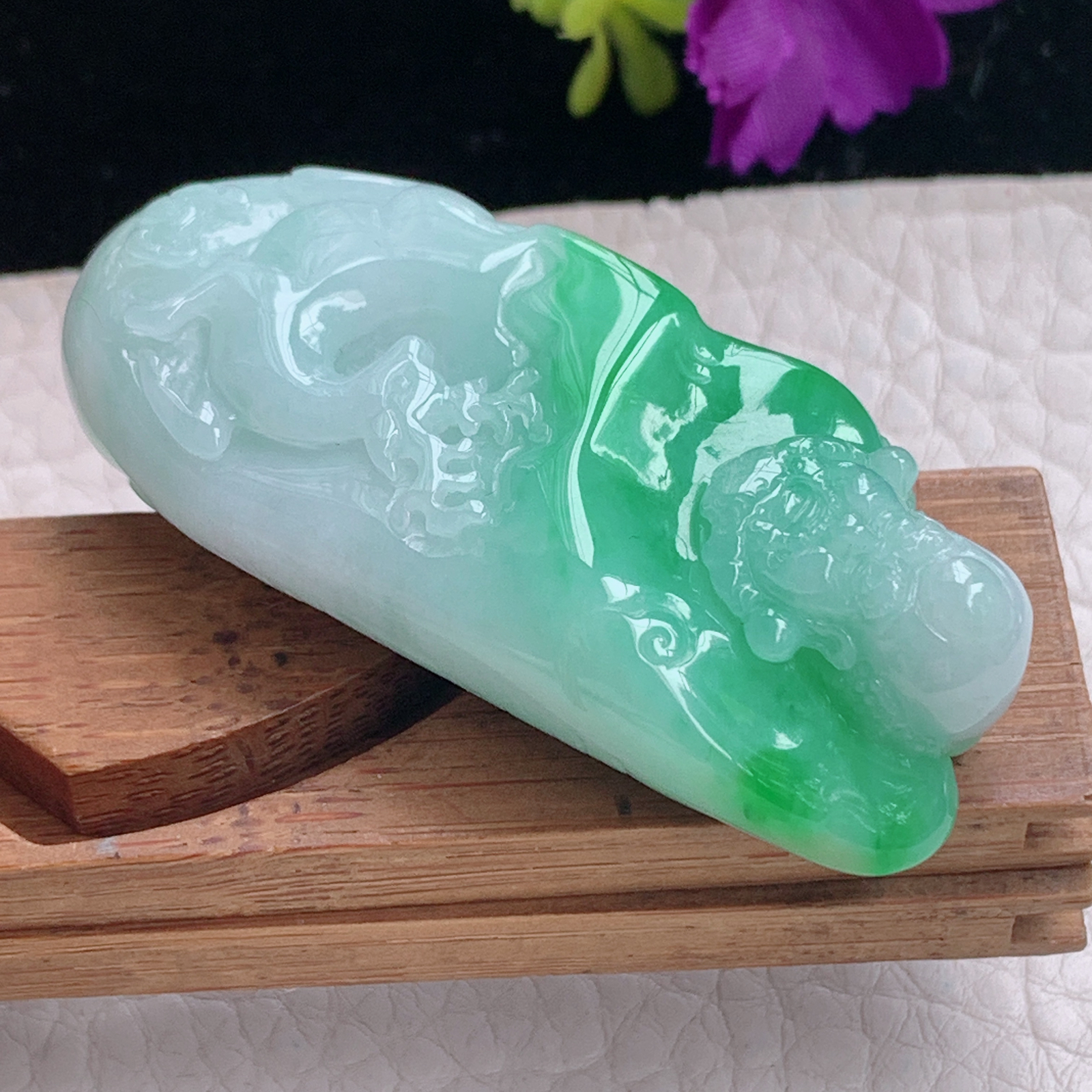 zz3实拍53.5*23.8*12.8缅甸翡翠俏色雕飘绿寿星爷玉坠福星高照项坠