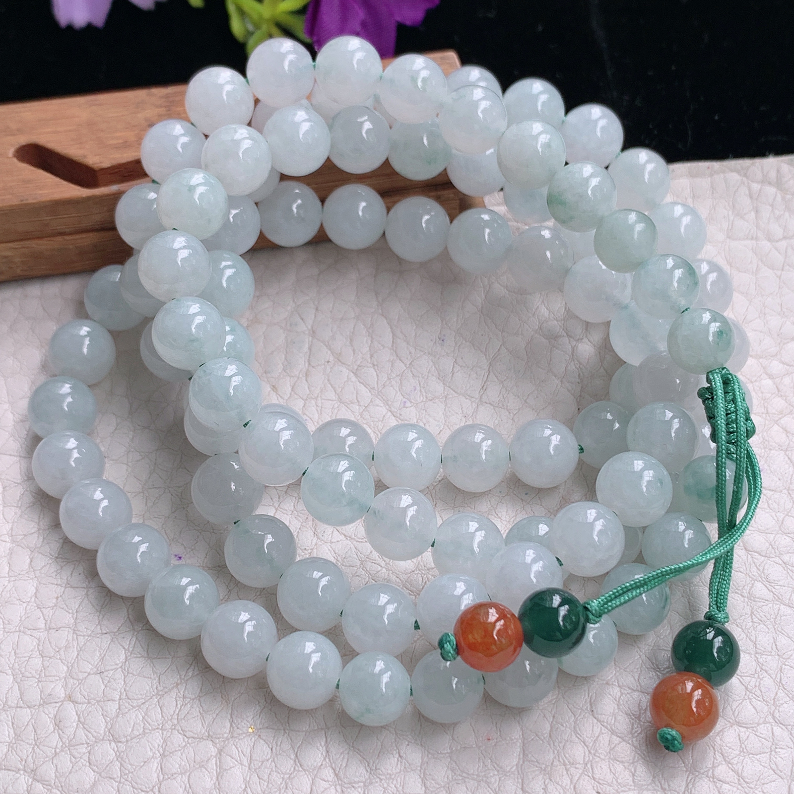 zz3实拍8.5*共100颗缅甸翡翠圆润冰透白色圆珠项链 佛珠手串毛衣链