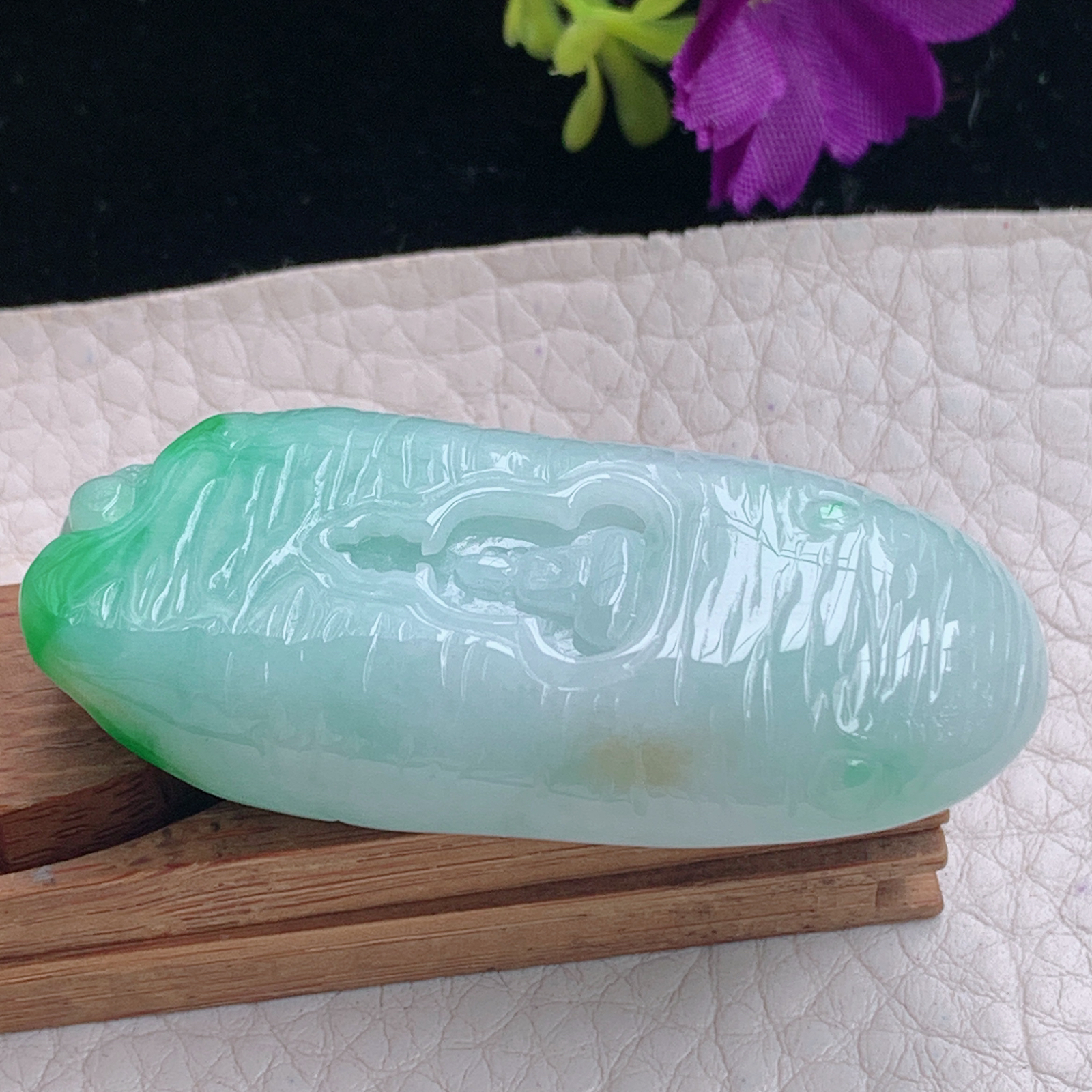 zz3实拍53.5*23.8*12.8缅甸翡翠俏色雕飘绿寿星爷玉坠福星高照项坠