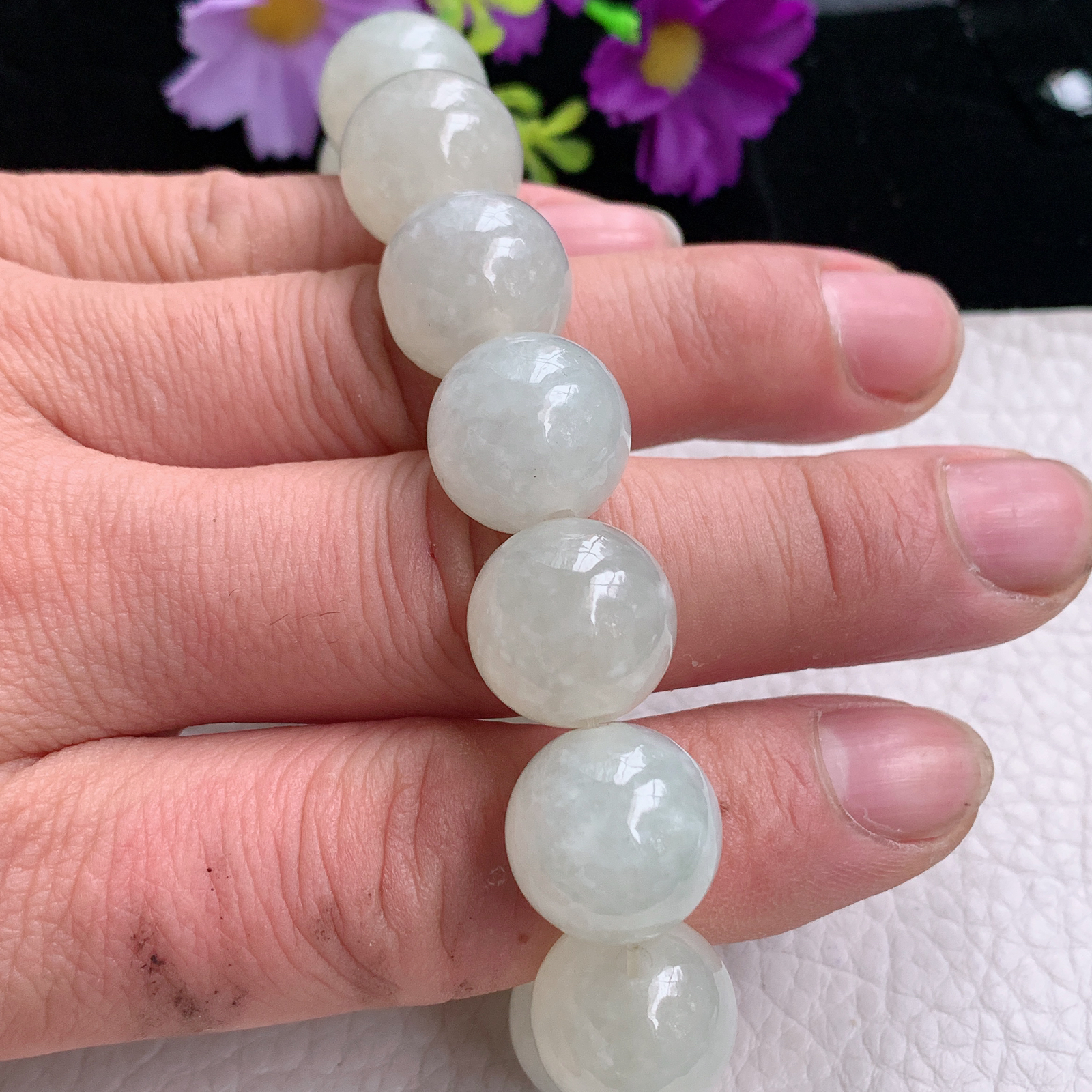 zz3实拍15.5+共14颗缅甸翡翠圆珠冰颗黄珠串男女款手串玉手链