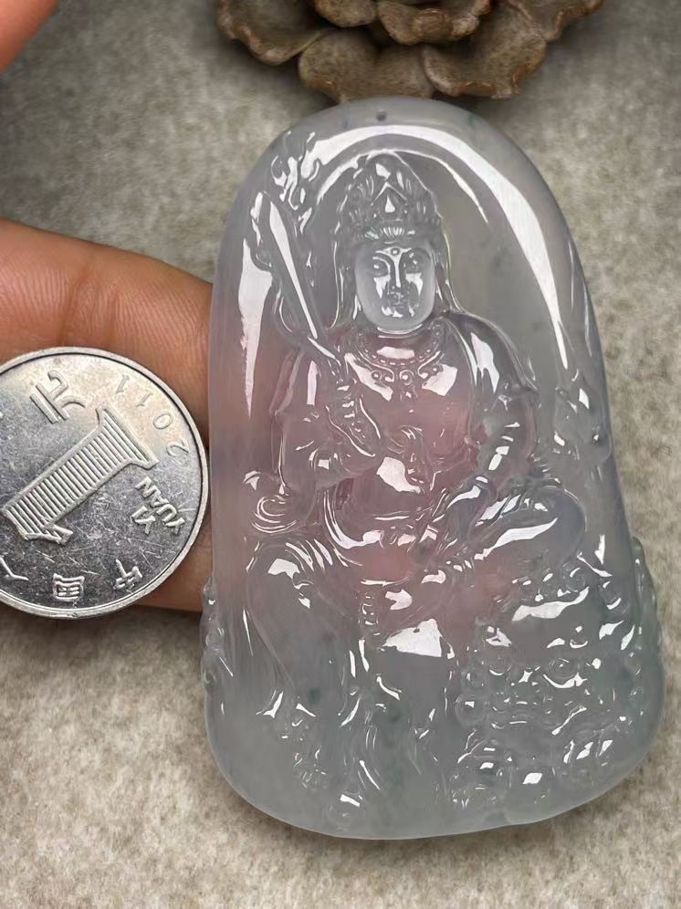 冰种【文殊菩萨】吊坠、种水好，玉质细腻 ，卖相好.