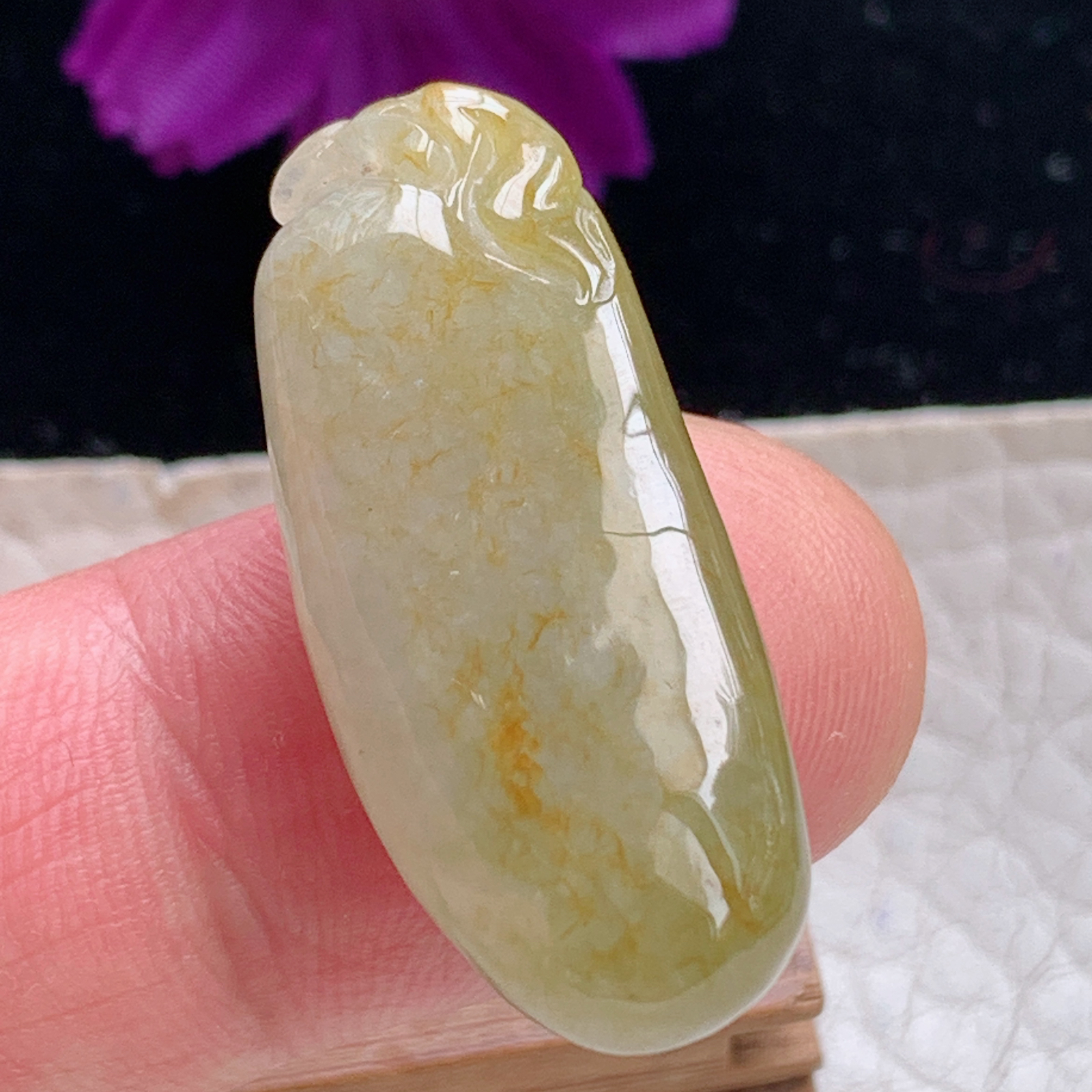 zz3实拍33*14*10缅甸翡翠冰黄翡胖福瓜吊坠福气绵绵锁骨坠