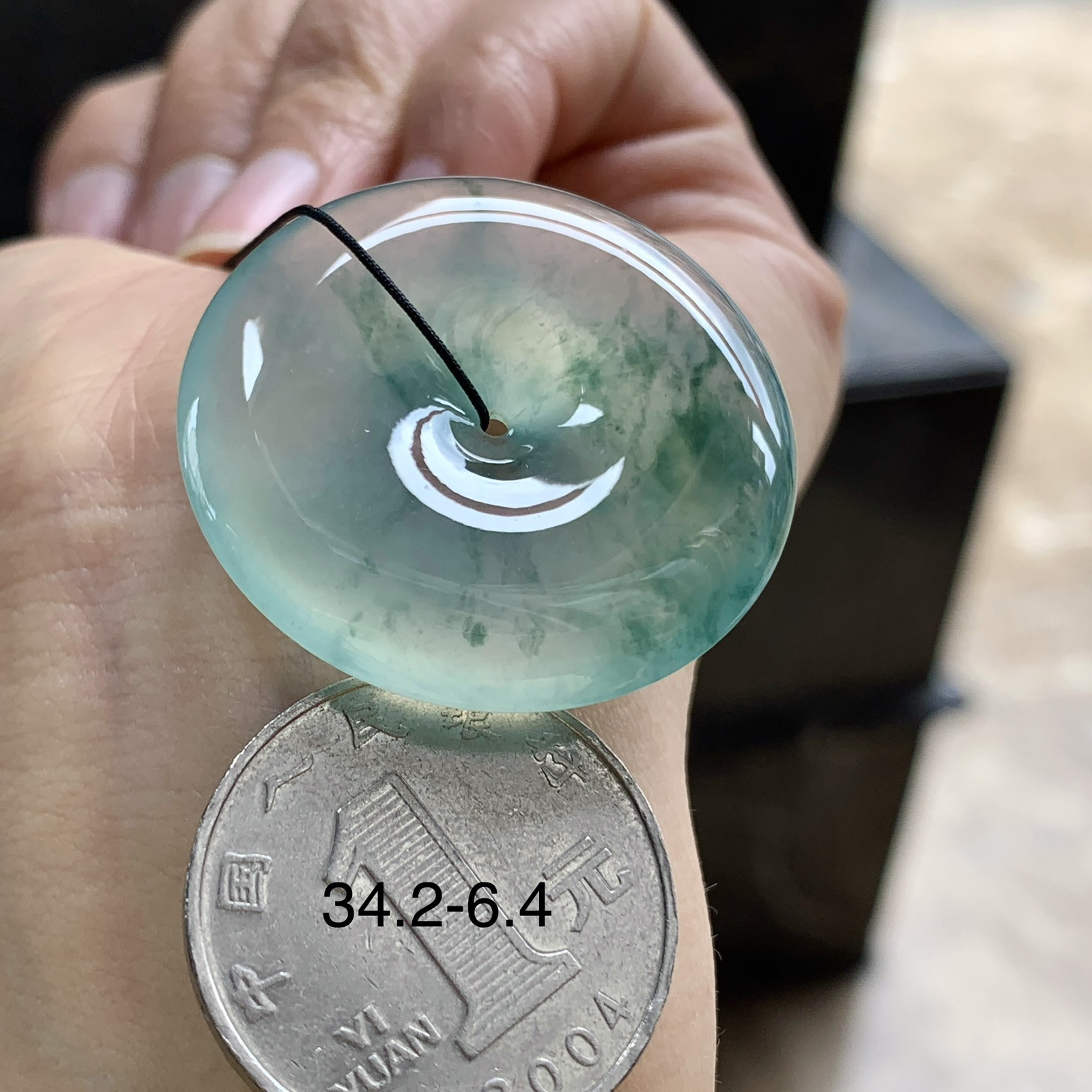 冰蓝花平安扣^_^透亮 尺寸34.2