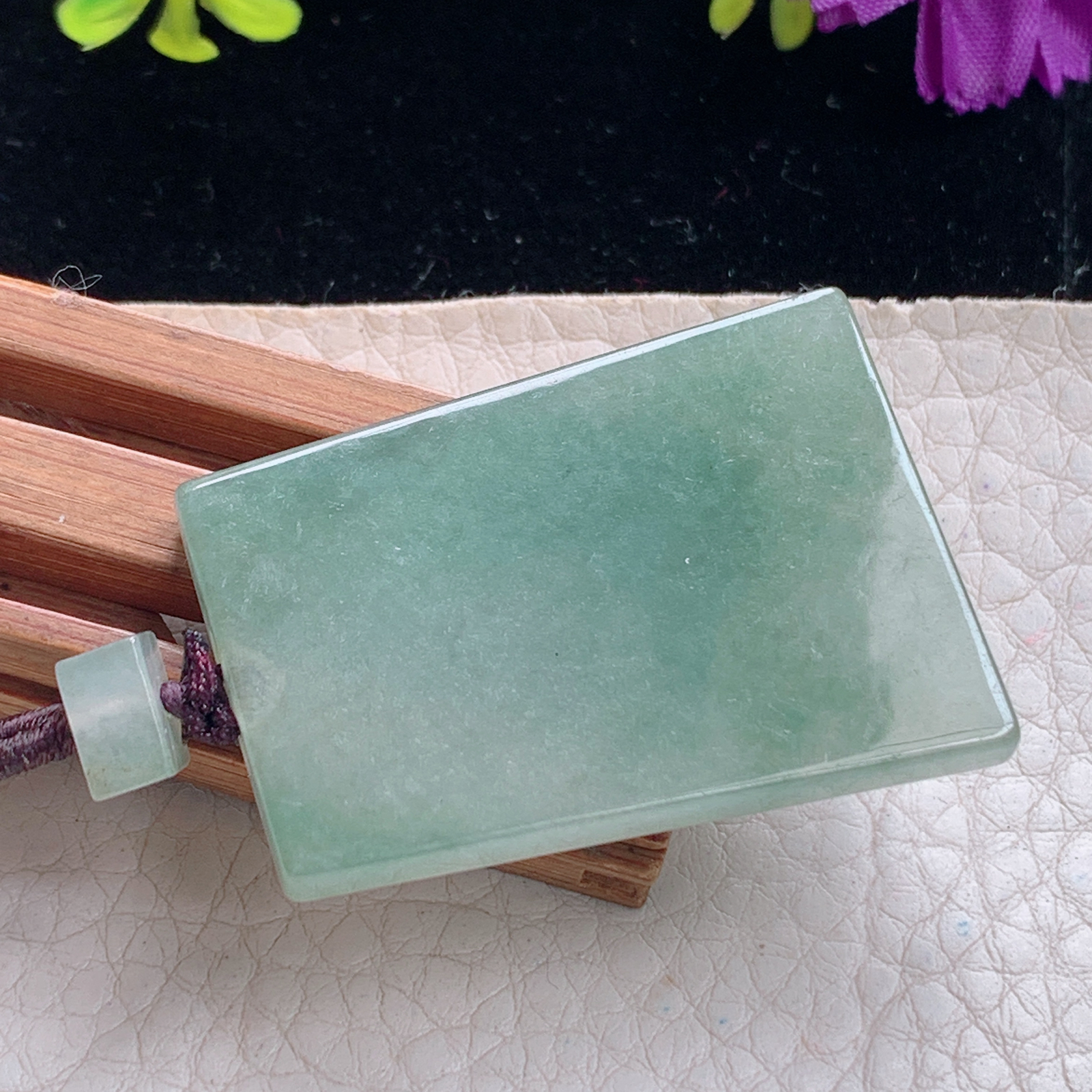 zz3实拍40*28.8*4.2缅甸翡翠冰油青平安无事牌吊坠