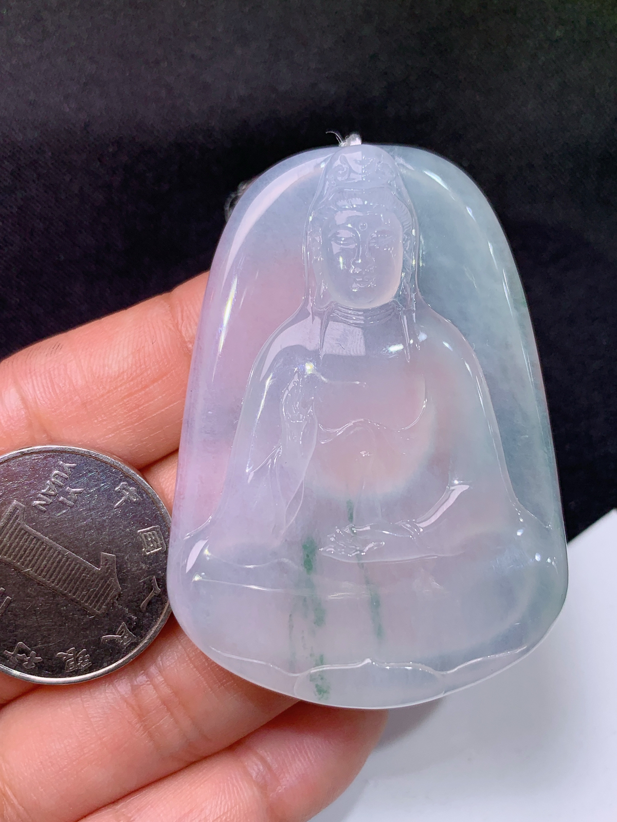 冰飘花素衣观音吊坠，冰冰润润，玉质细腻，种水足，Sf尺寸55.5*39.6*6.5
