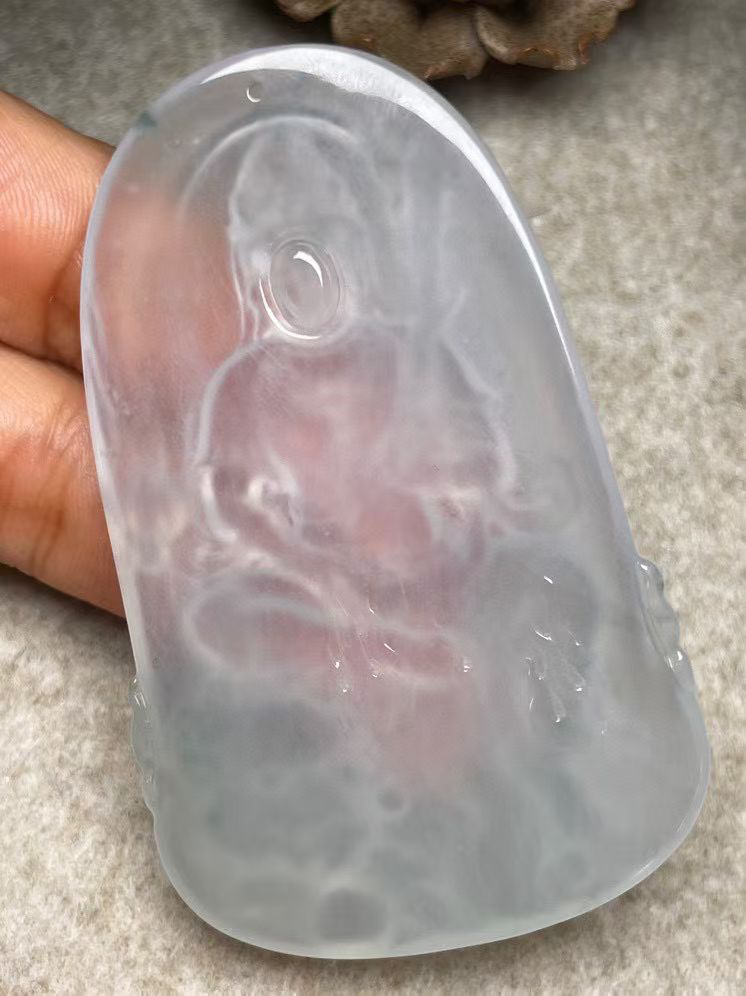 冰种【文殊菩萨】吊坠、种水好，玉质细腻 ，卖相好.