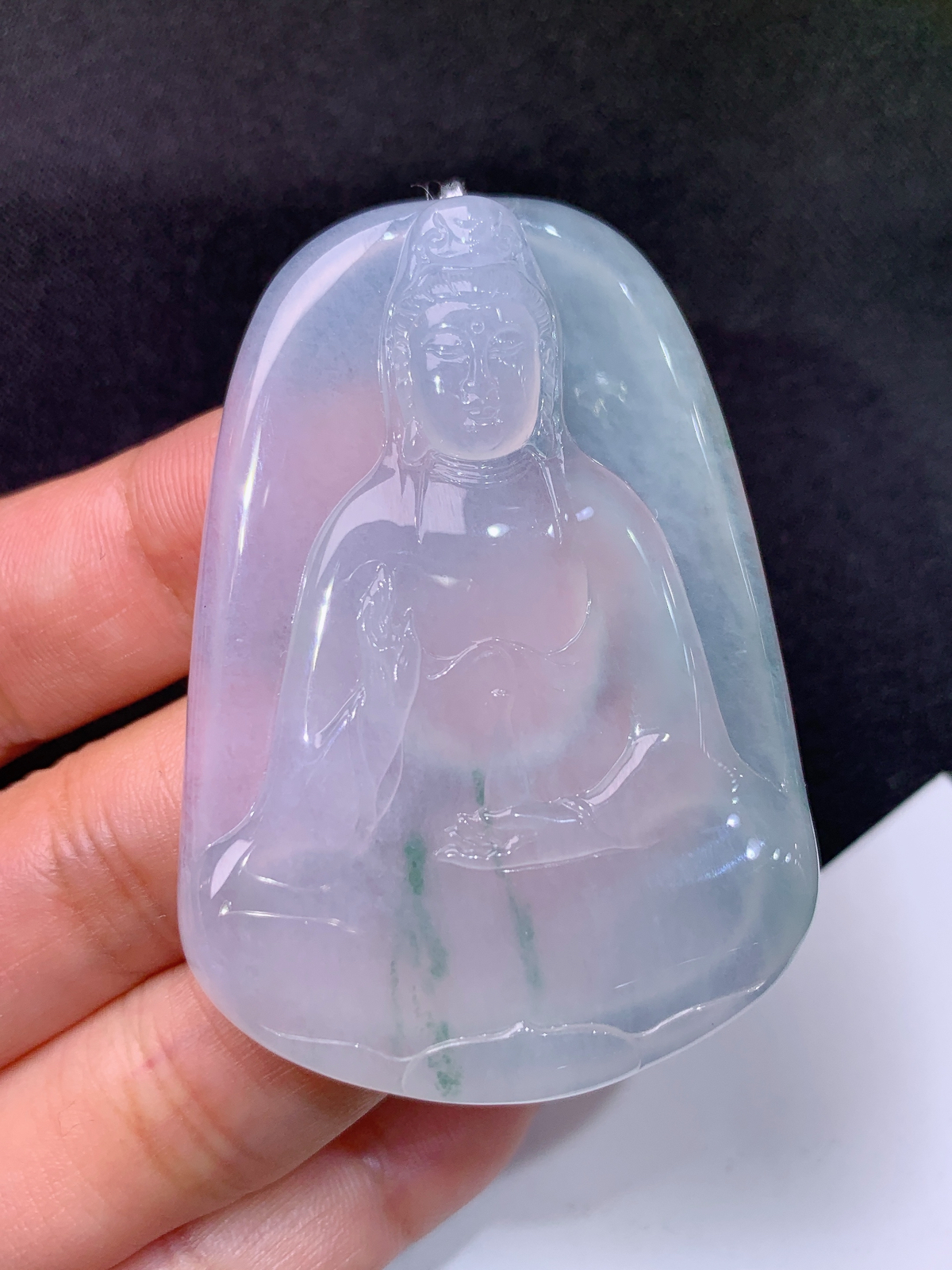 冰飘花素衣观音吊坠，冰冰润润，玉质细腻，种水足，Sf尺寸55.5*39.6*6.5