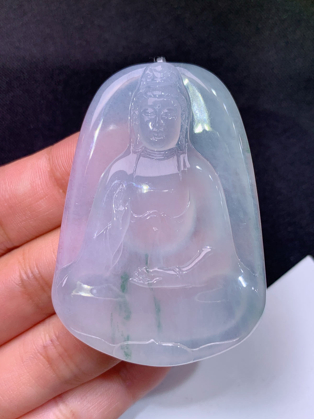 冰飘花素衣观音吊坠，冰冰润润，玉质细腻，种水足，Sf尺寸55.5*39.6*6.5