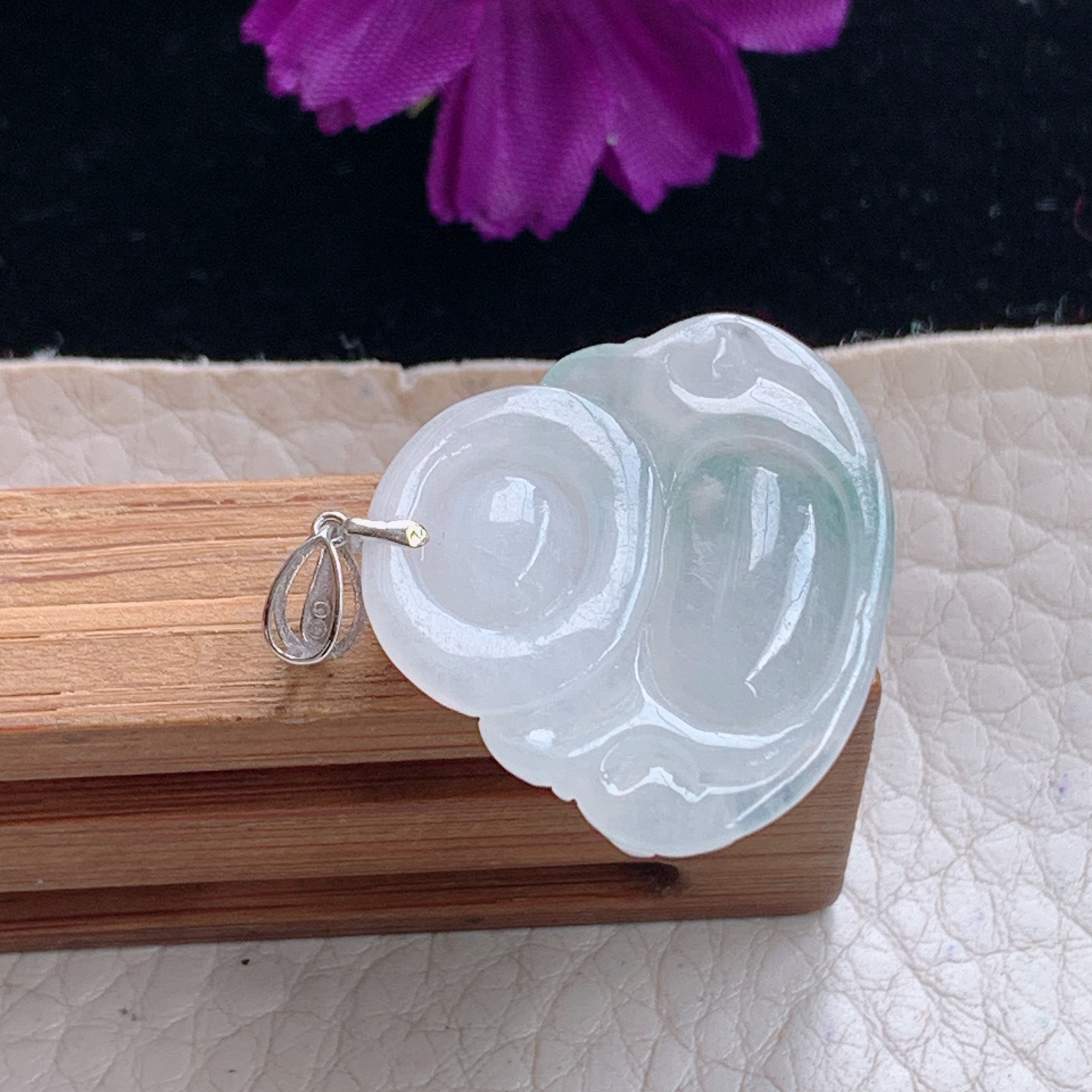 zz3实拍22*25.2*5.7缅甸翡翠冰飘花佛公吊坠大肚弥勒佛玉坠18k金扣