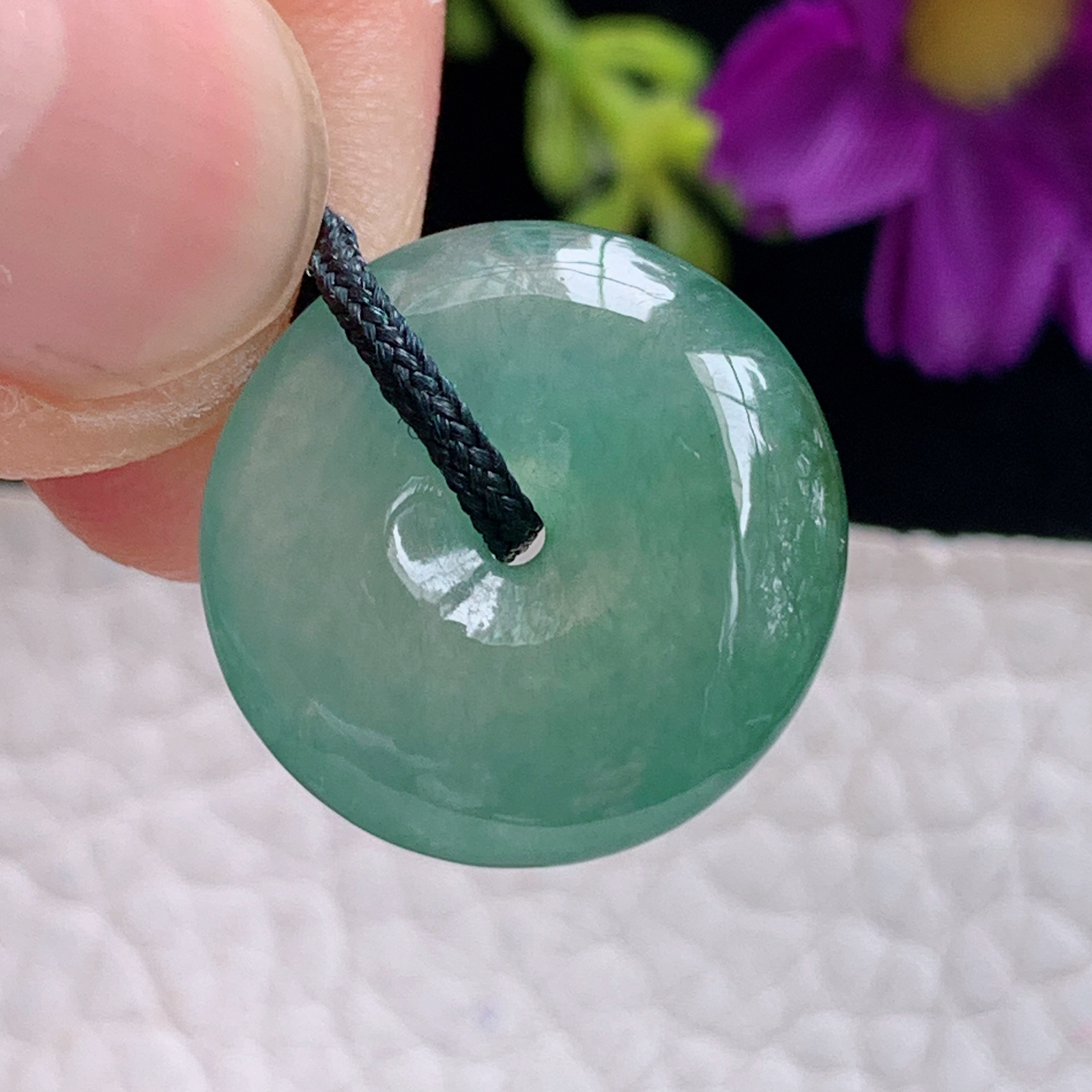 zz3实拍19.3*5.3缅甸翡翠冰种晴水小平安扣吊坠 宝宝小孩平安玉坠