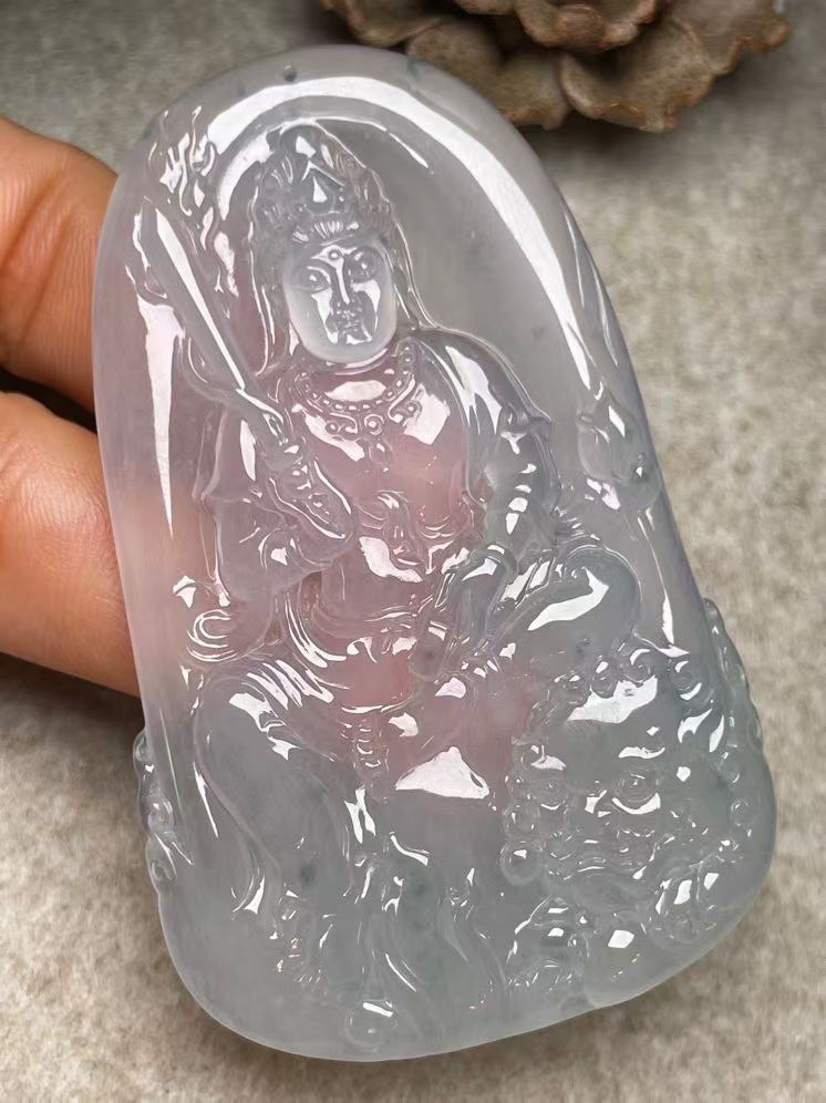 冰种【文殊菩萨】吊坠、种水好，玉质细腻 ，卖相好.