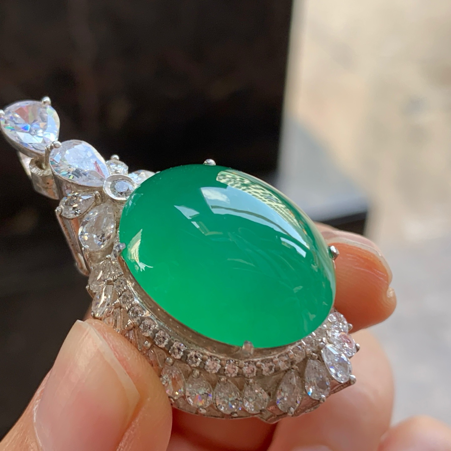 冰绿大戒面^_^鲜艳 种水好 饱满 铜托