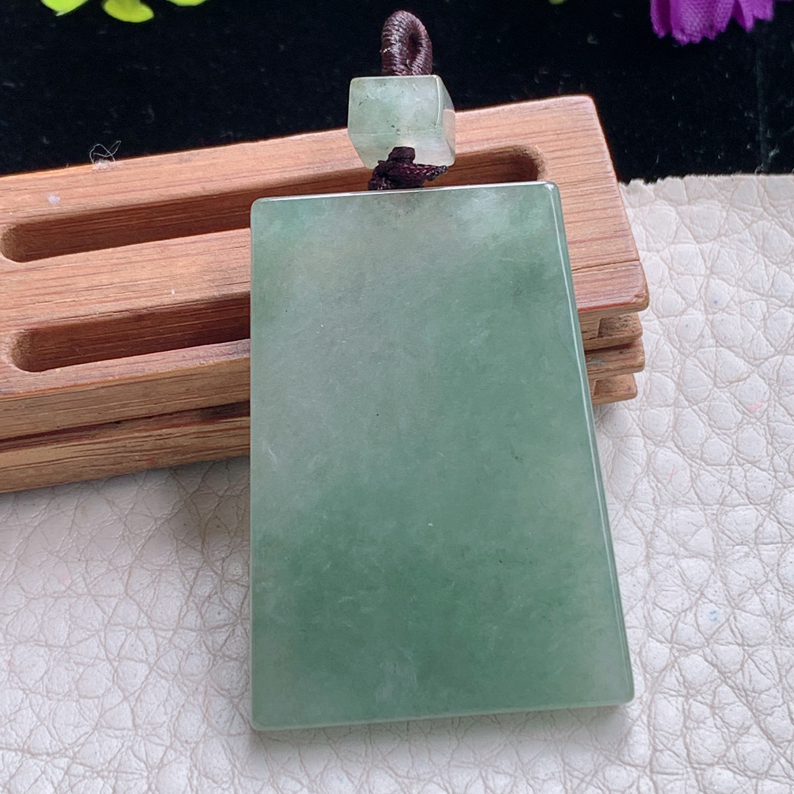 zz3实拍40*28.8*4.2缅甸翡翠冰油青平安无事牌吊坠