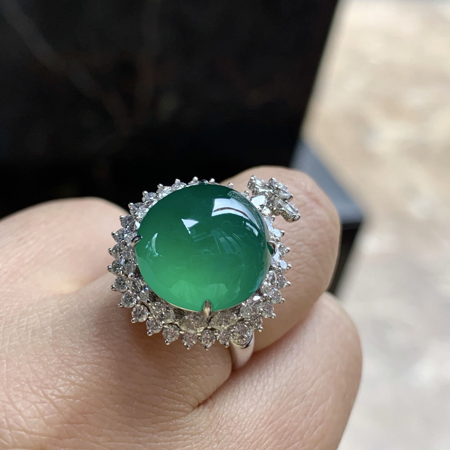 金钻豪华镶嵌冰绿吊坠戒指2用款^_^种色好