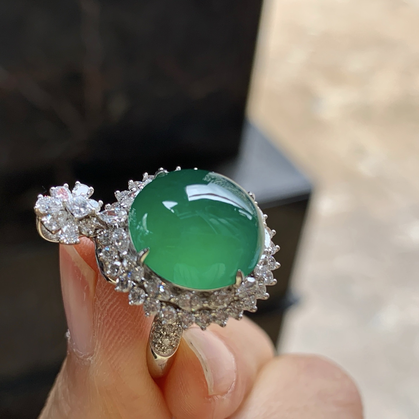 金钻豪华镶嵌冰绿吊坠戒指2用款^_^种色好