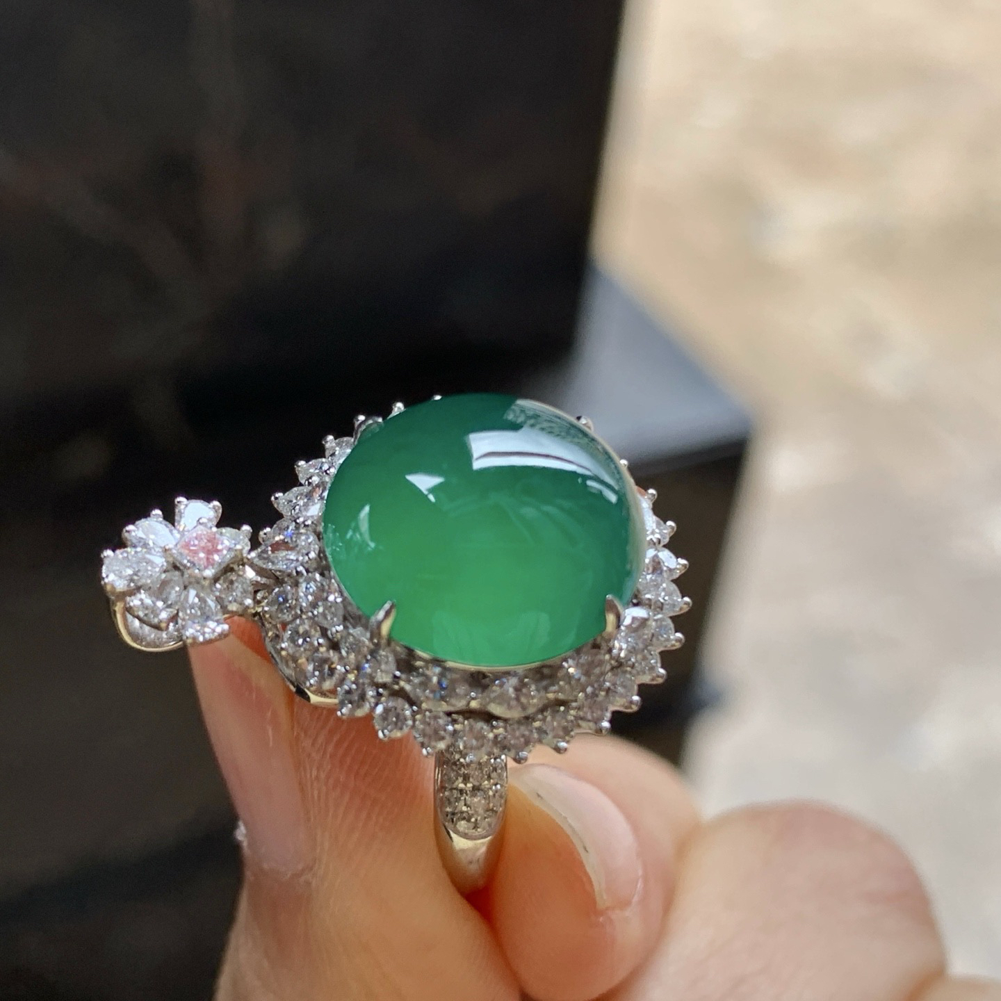 金钻豪华镶嵌冰绿吊坠戒指2用款^_^种色好