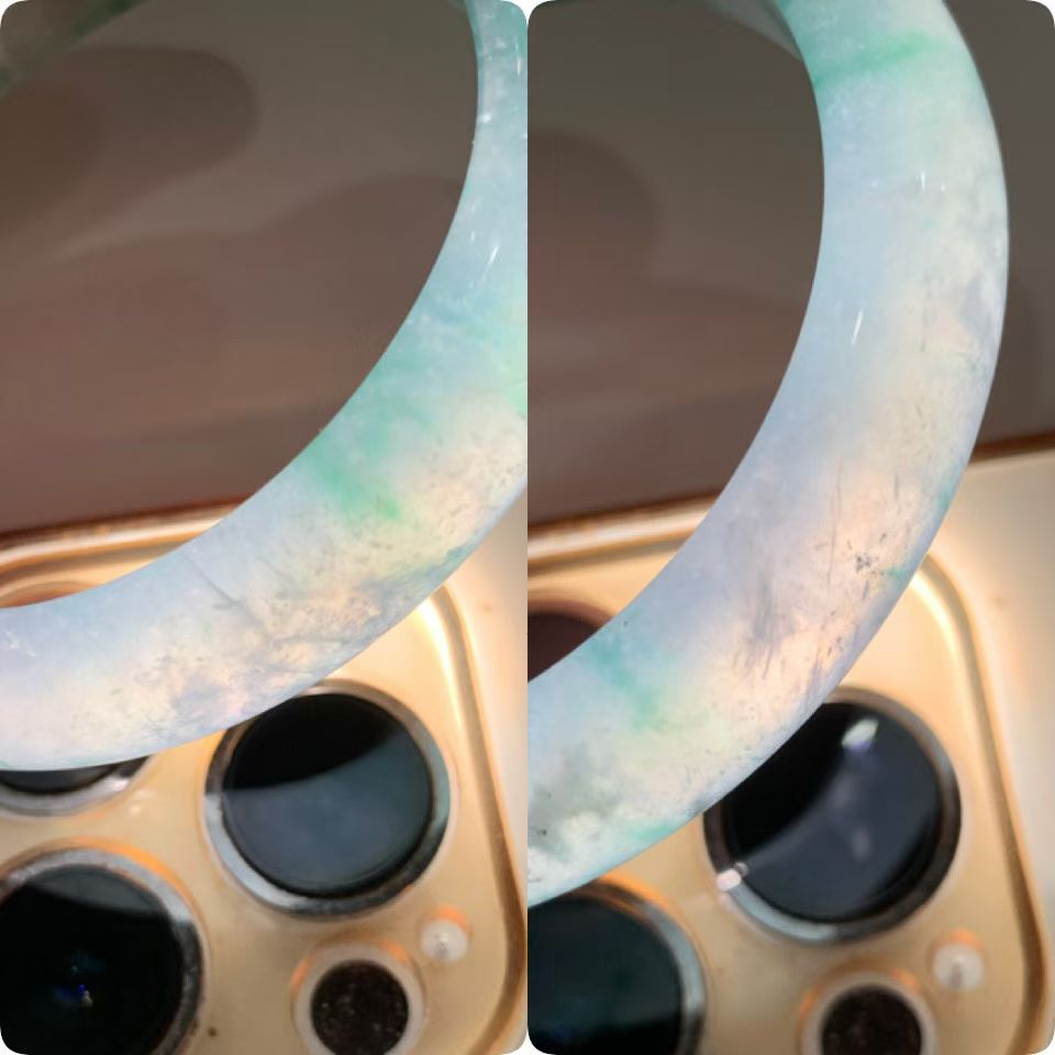 老坑种飘绿花正圈手镯尺寸50.5*9.8*8.3 老坑种水，通透冰莹，清润水足，胶润无比，绿花灵动，清新雅致！