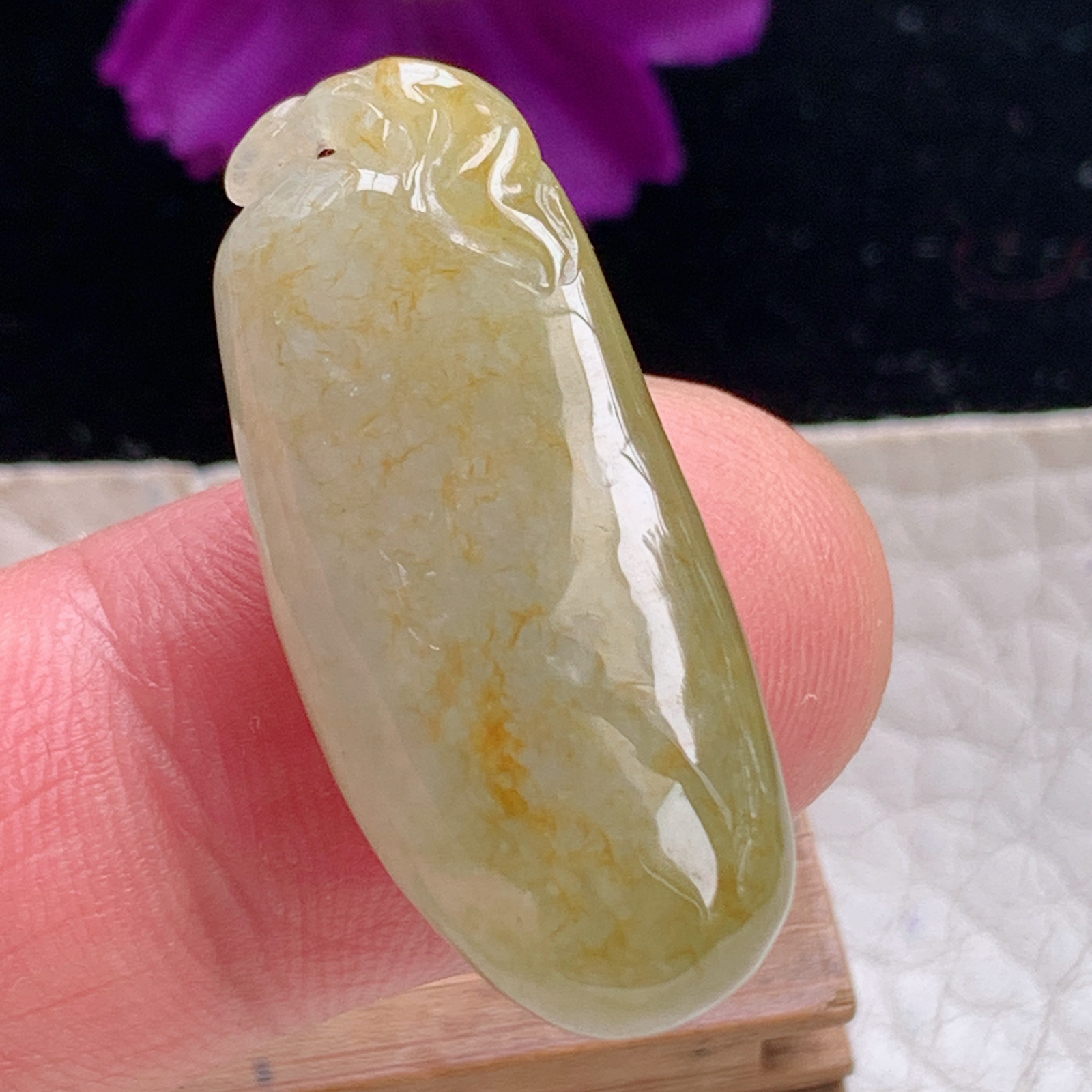 zz3实拍33*14*10缅甸翡翠冰黄翡胖福瓜吊坠福气绵绵锁骨坠