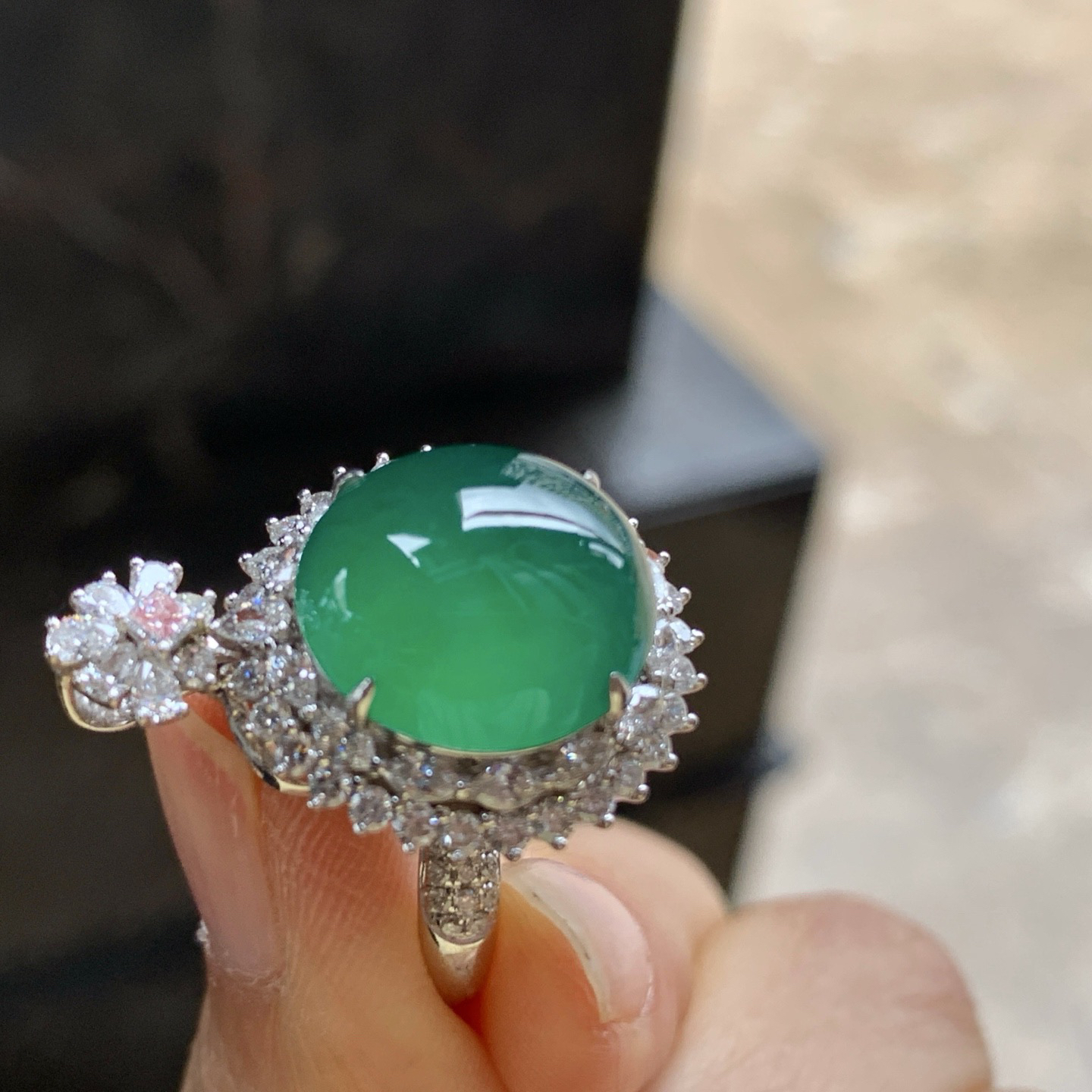 金钻豪华镶嵌冰绿吊坠戒指2用款^_^种色好