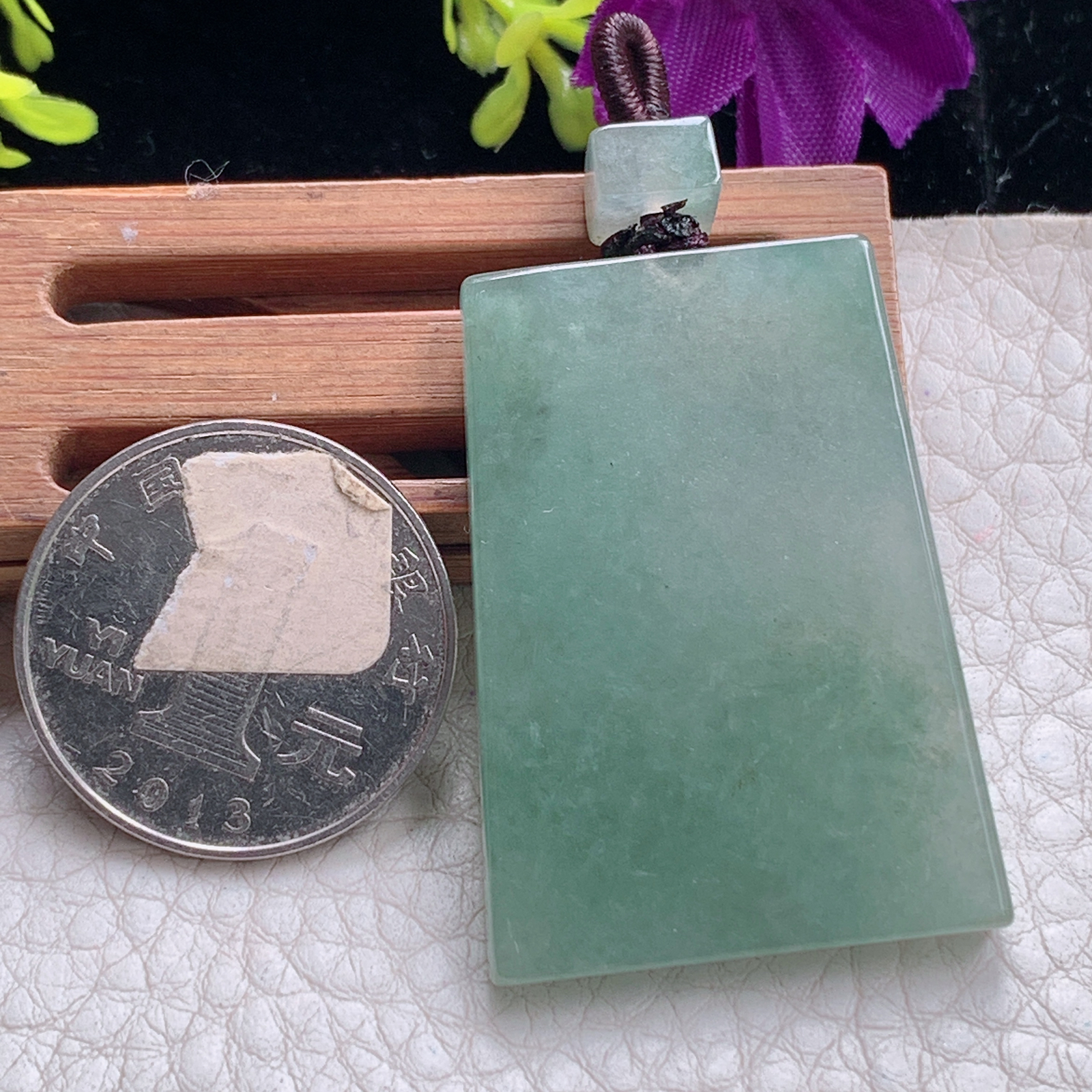 zz3实拍40*28.8*4.2缅甸翡翠冰油青平安无事牌吊坠