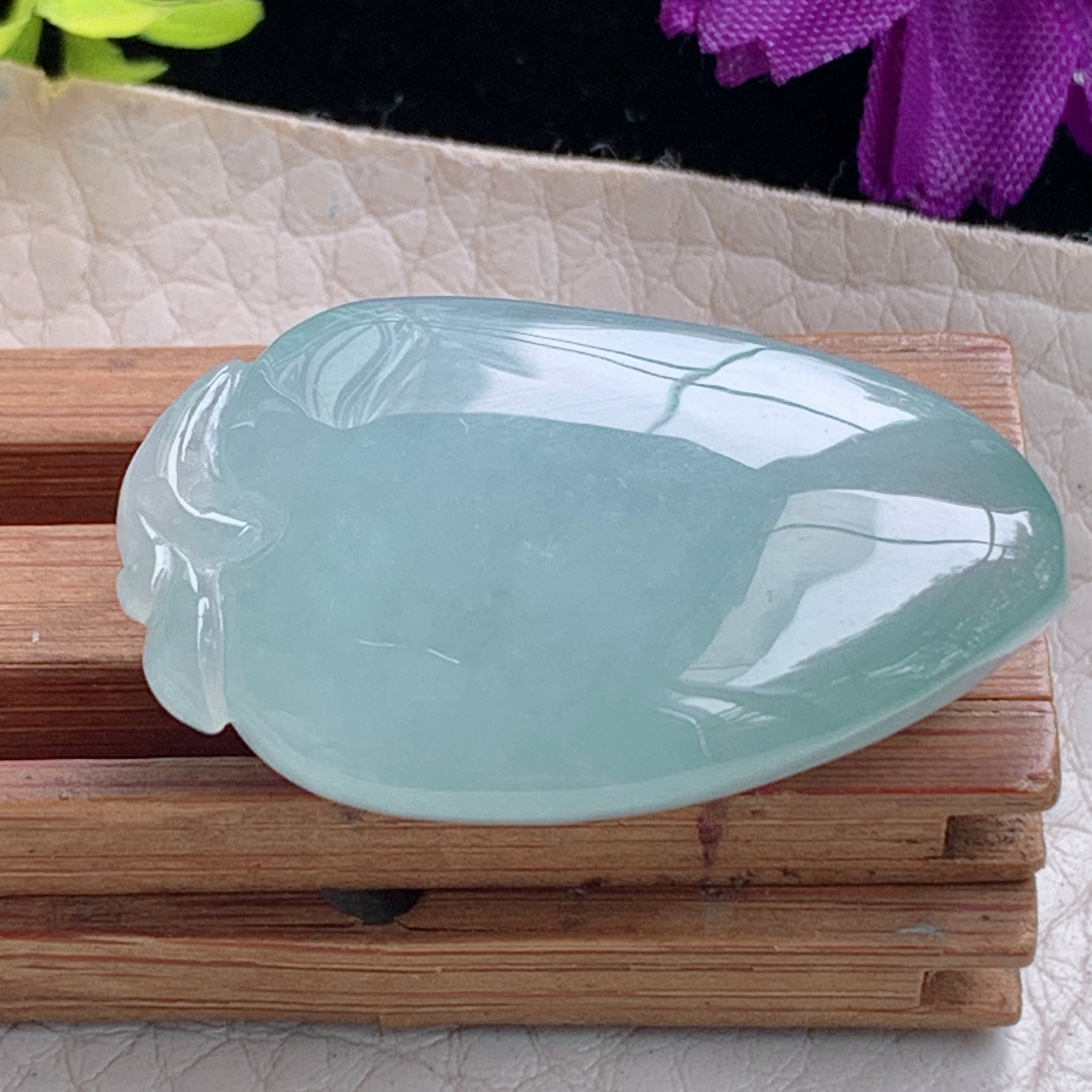 zz3实拍33*19.5*11缅甸翡翠冰透天空蓝大福瓜吊坠 平安福禄玉坠