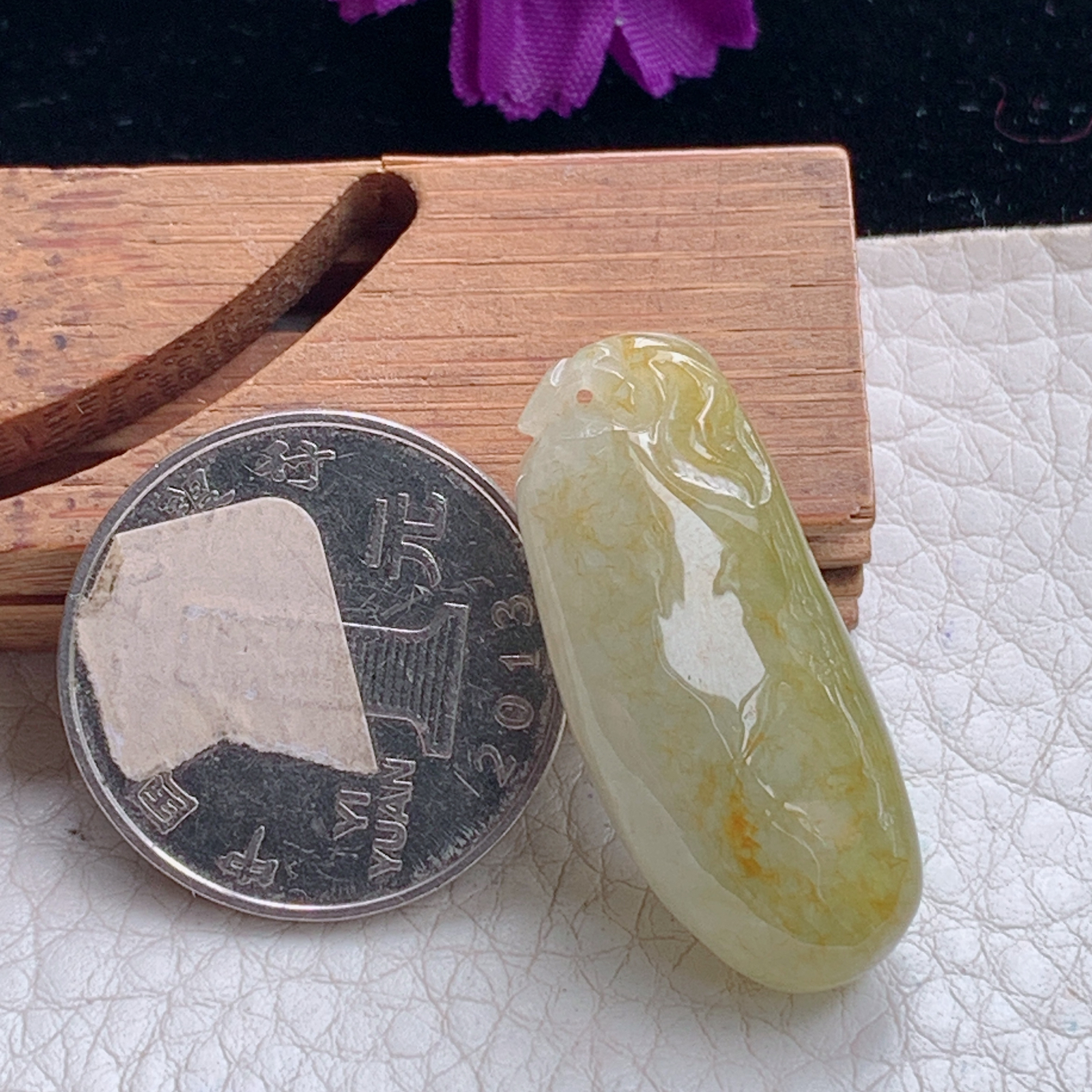 zz3实拍33*14*10缅甸翡翠冰黄翡胖福瓜吊坠福气绵绵锁骨坠