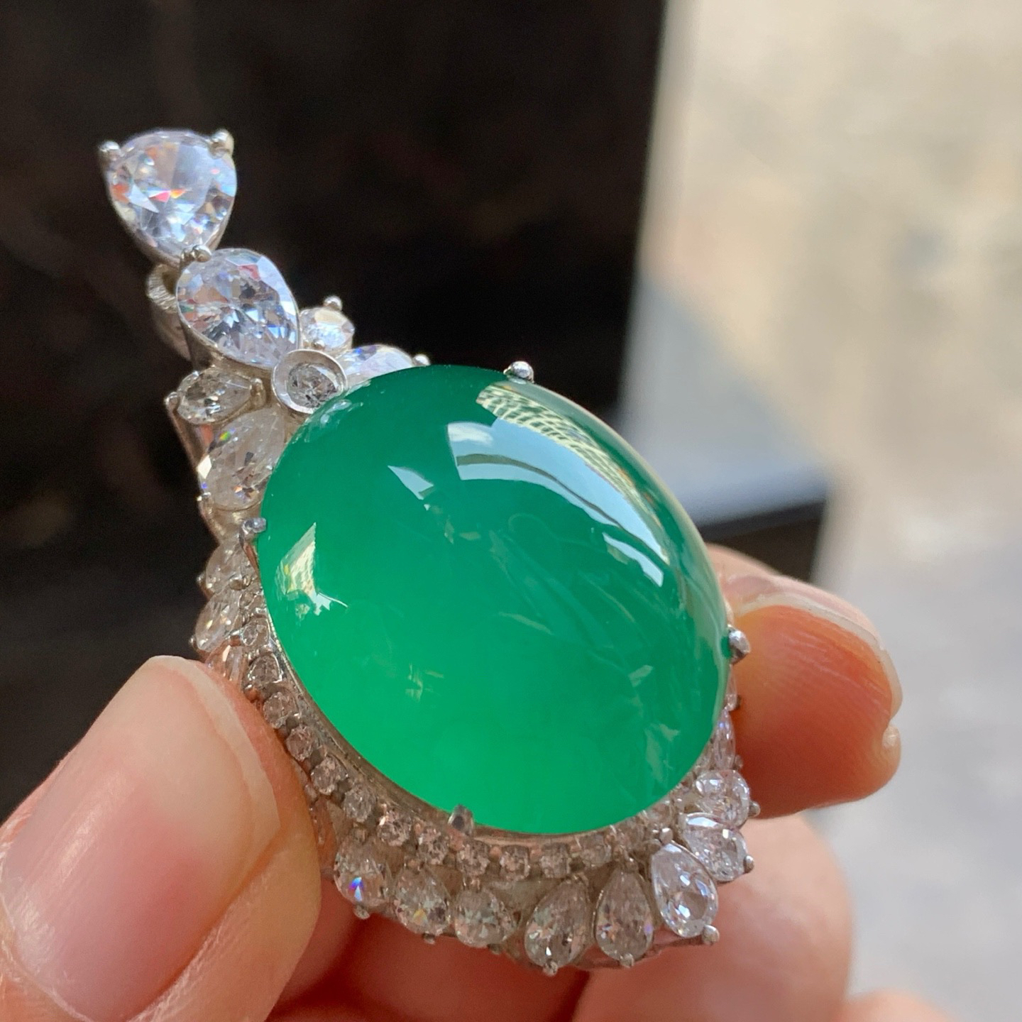 冰绿大戒面^_^鲜艳 种水好 饱满 铜托