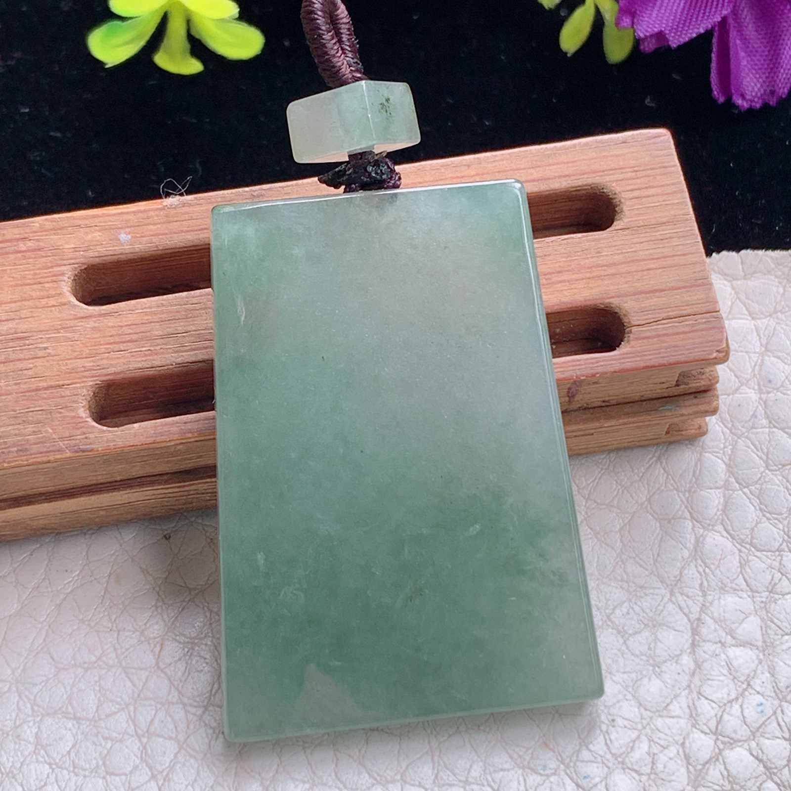 zz3实拍40*28.8*4.2缅甸翡翠冰油青平安无事牌吊坠