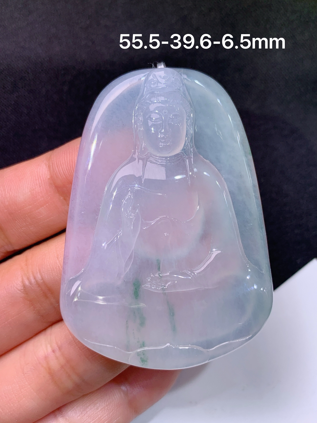 冰飘花素衣观音吊坠，冰冰润润，玉质细腻，种水足，Sf尺寸55.5*39.6*6.5