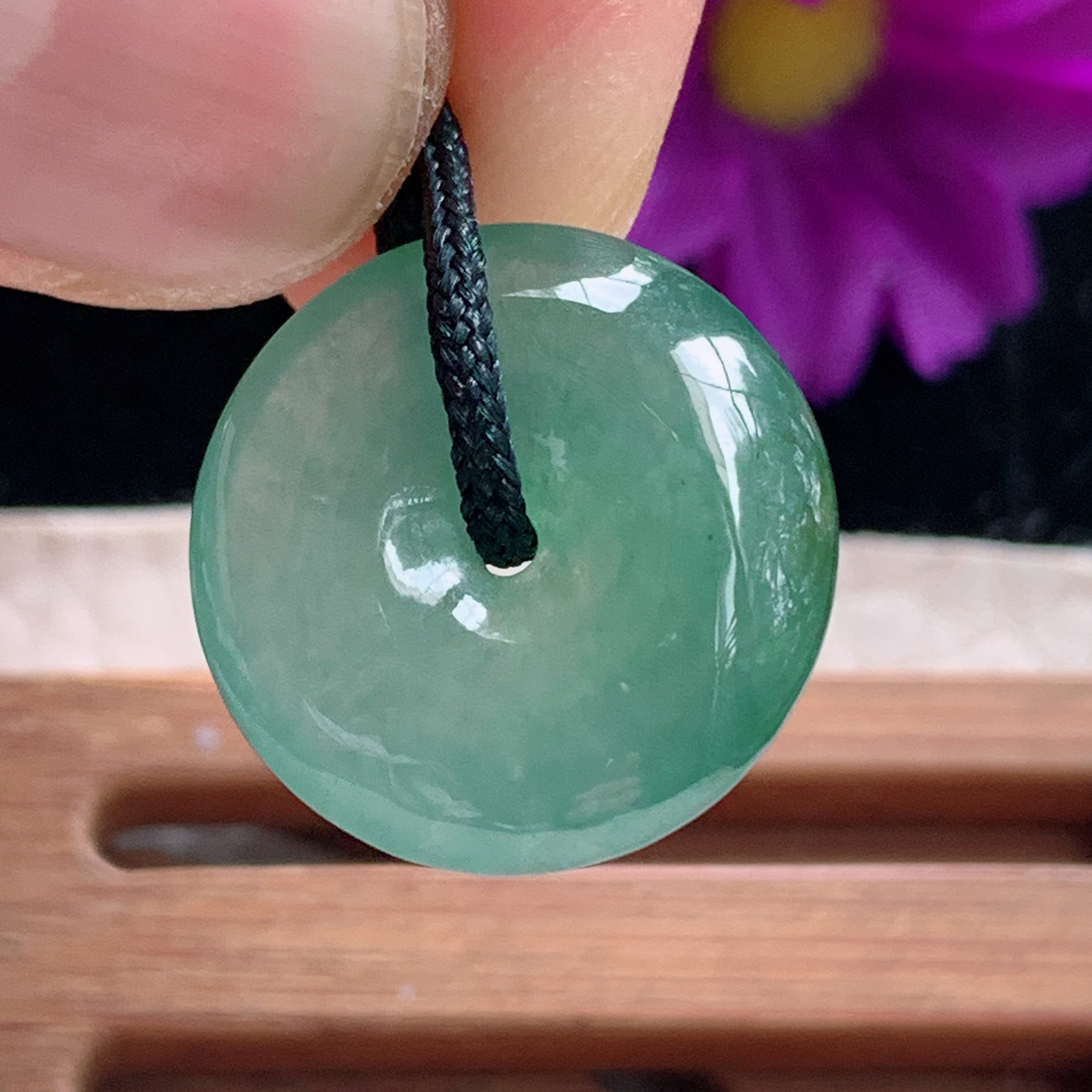 zz3实拍19.3*5.3缅甸翡翠冰种晴水小平安扣吊坠 宝宝小孩平安玉坠