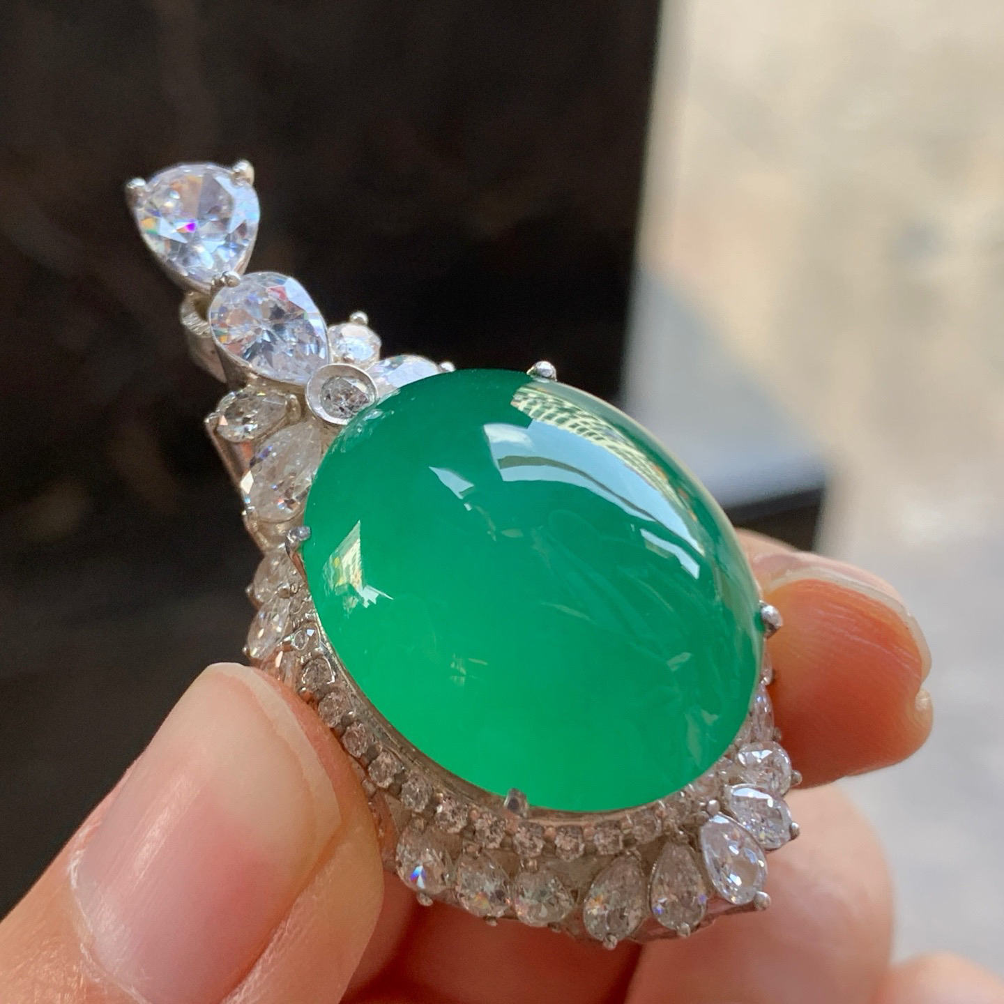 冰绿大戒面^_^鲜艳 种水好 饱满 铜托