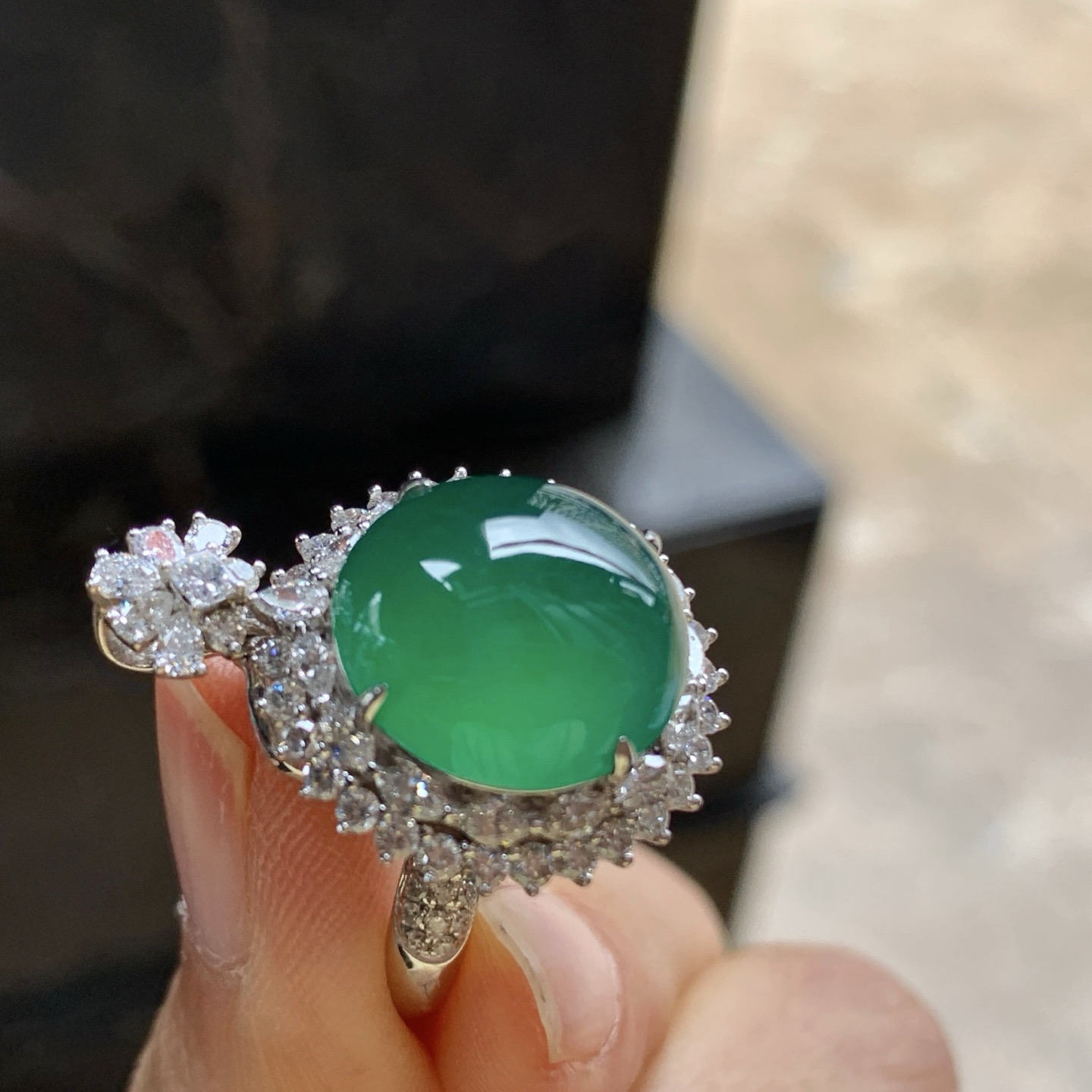 金钻豪华镶嵌冰绿吊坠戒指2用款^_^种色好