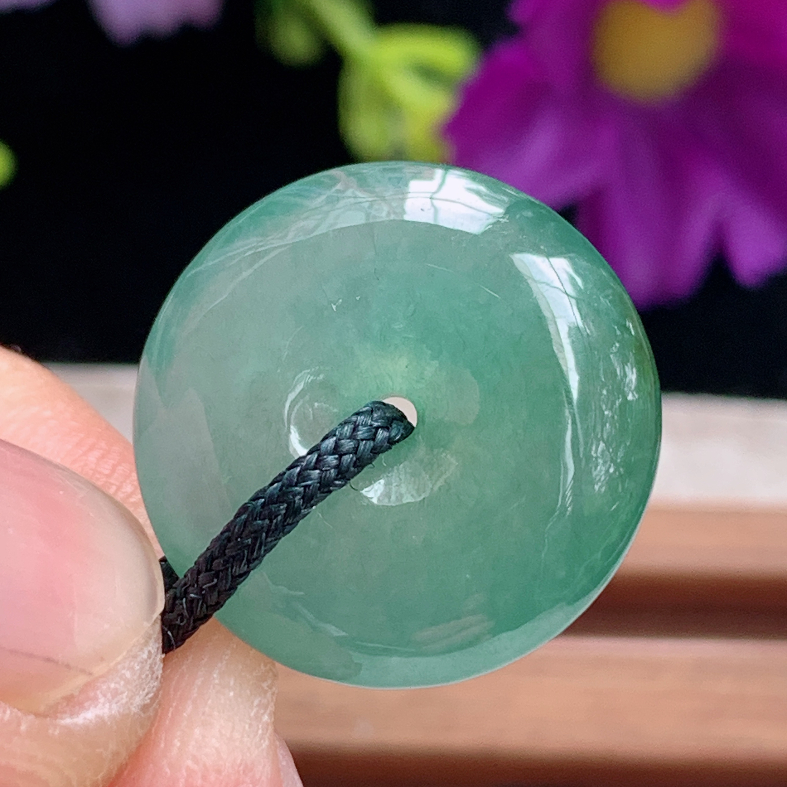 zz3实拍19.3*5.3缅甸翡翠冰种晴水小平安扣吊坠 宝宝小孩平安玉坠