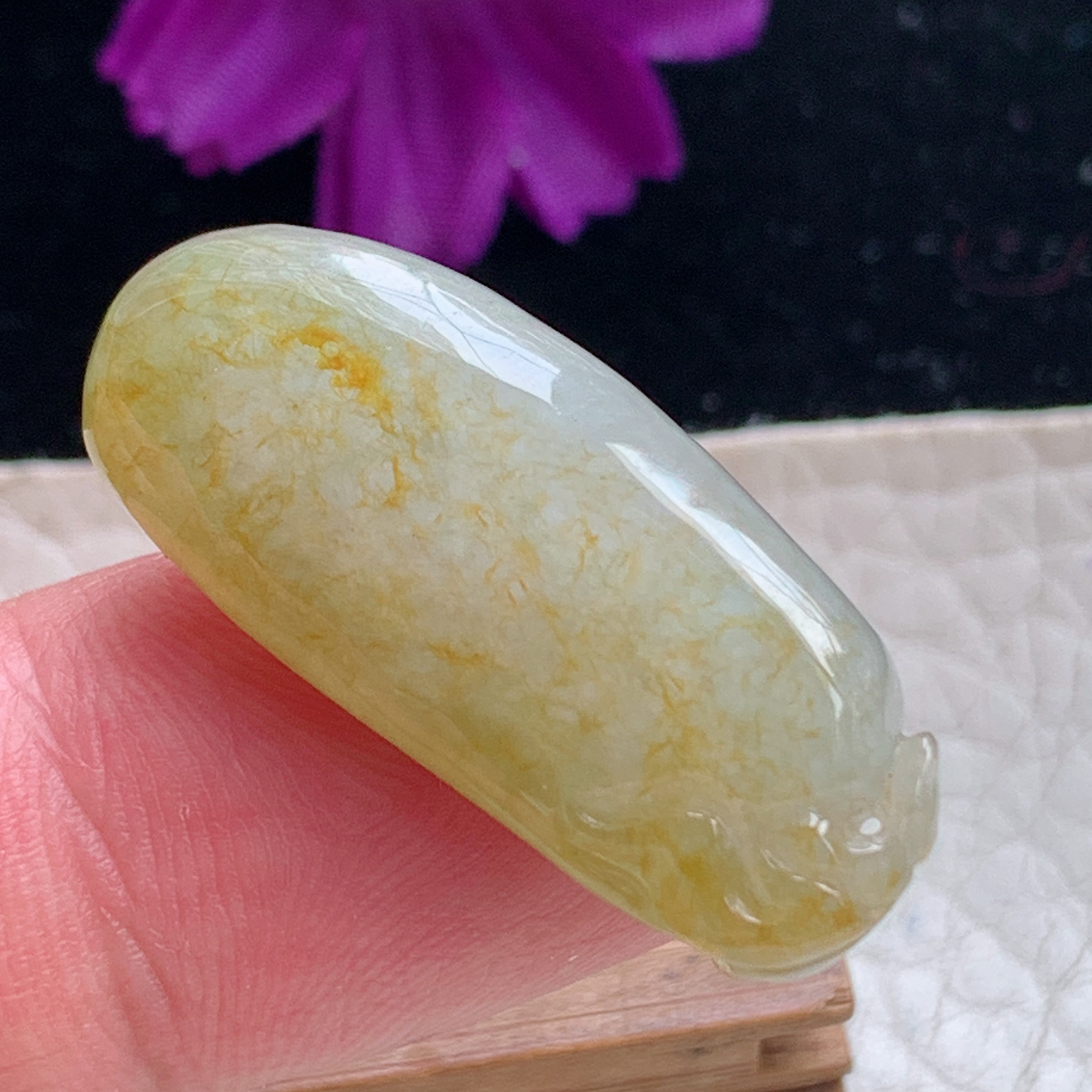 zz3实拍33*14*10缅甸翡翠冰黄翡胖福瓜吊坠福气绵绵锁骨坠