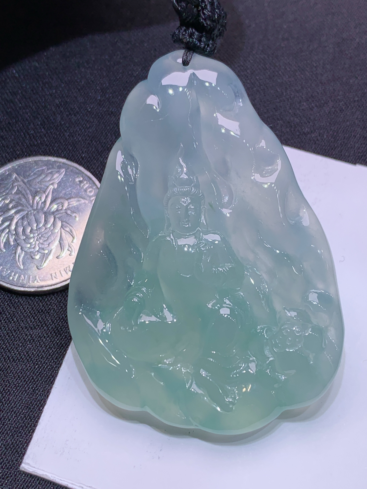 冰晴底观音吊坠，厚装种老，冰润细腻，种水足，Yt尺寸58.8*41.9*6.5