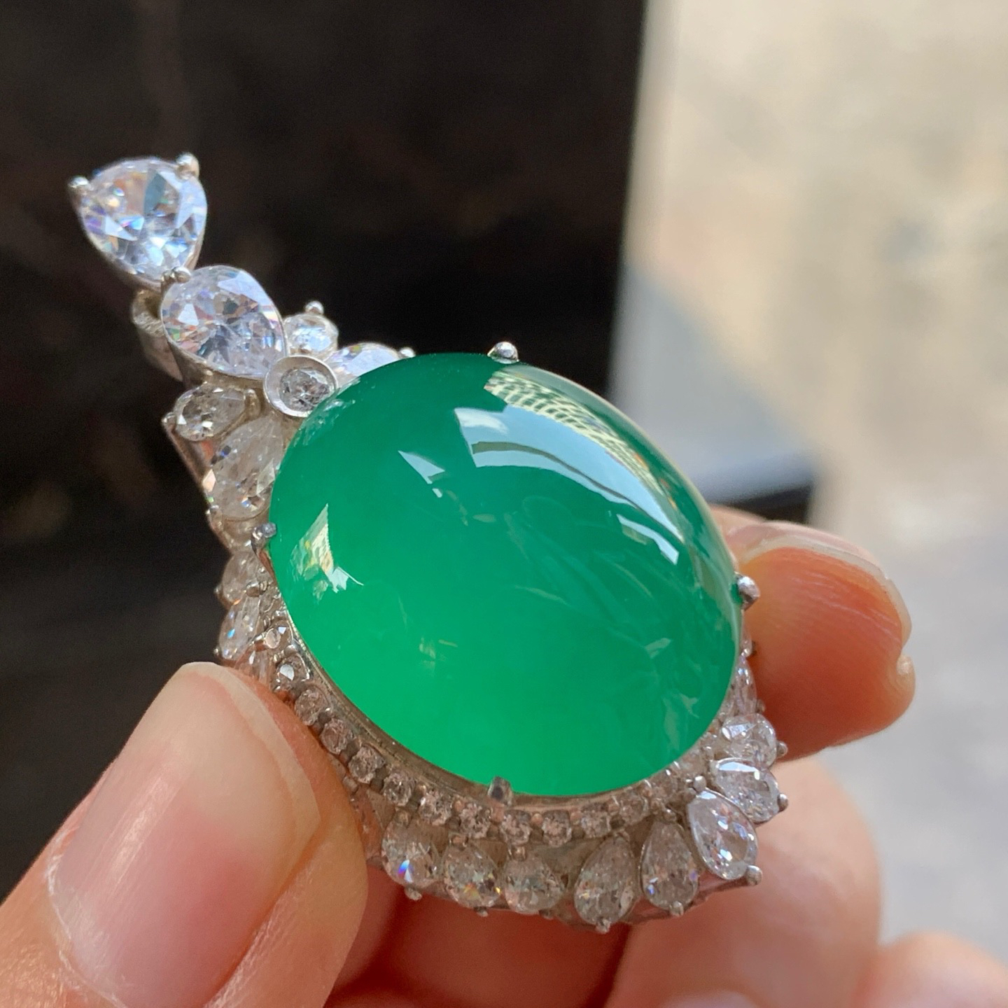 冰绿大戒面^_^鲜艳 种水好 饱满 铜托