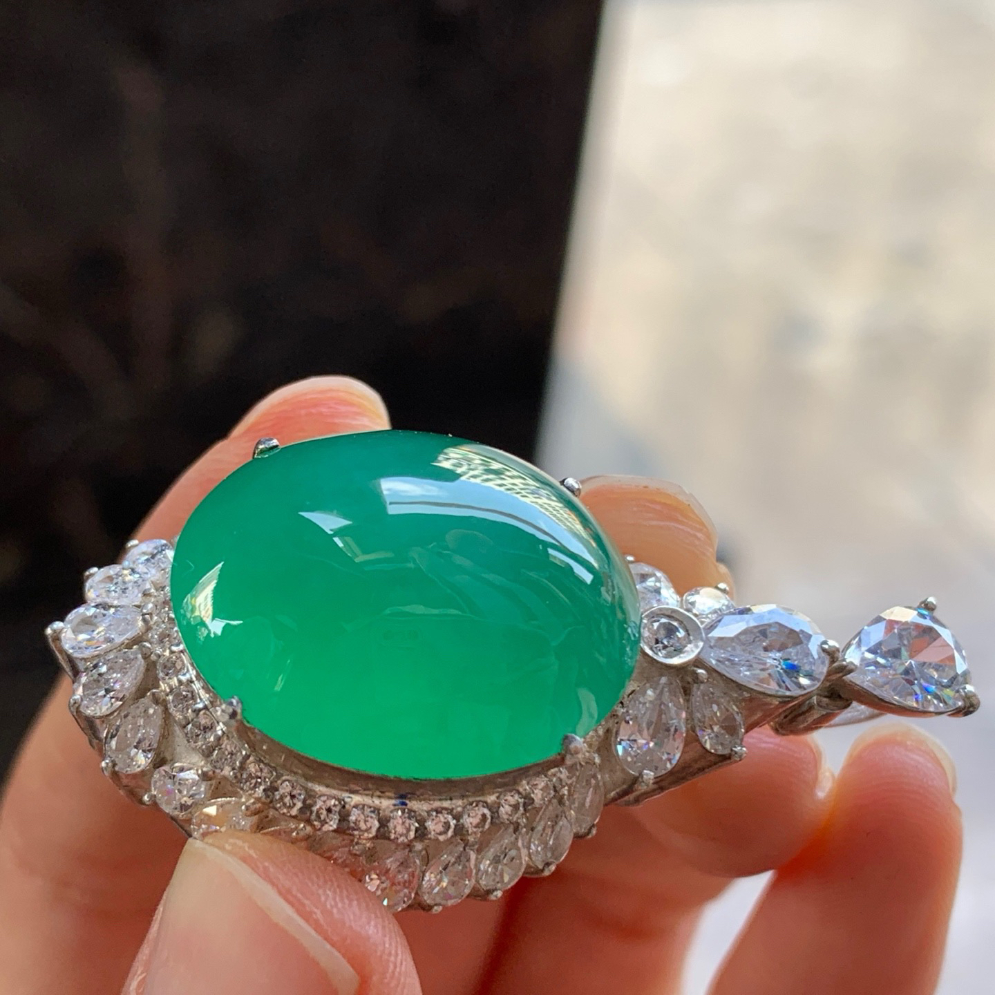 冰绿大戒面^_^鲜艳 种水好 饱满 铜托