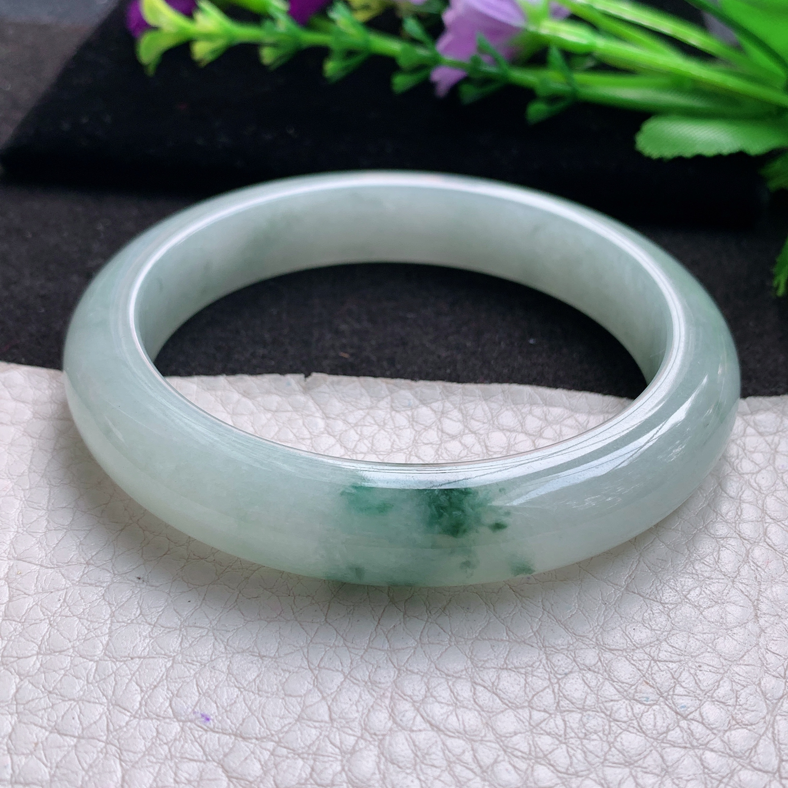 fl大圈口60*12.3*8.8平安镯 缅甸翡翠A货玉手镯精美飘花大气正圈玉手镯