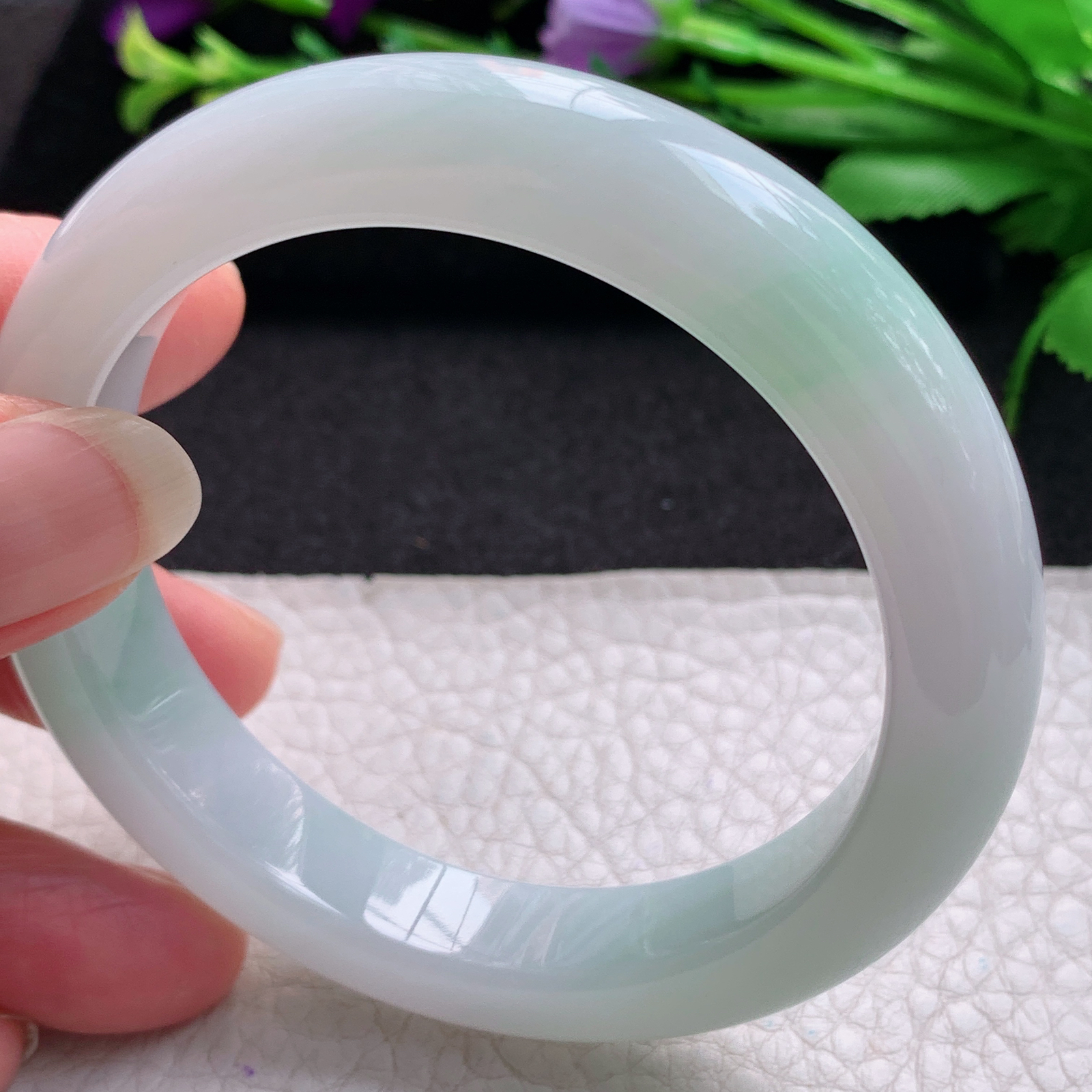 fl清新款56*11.8*9平安镯 缅甸翡翠A货玉手镯精美飘绿正圈玉手镯