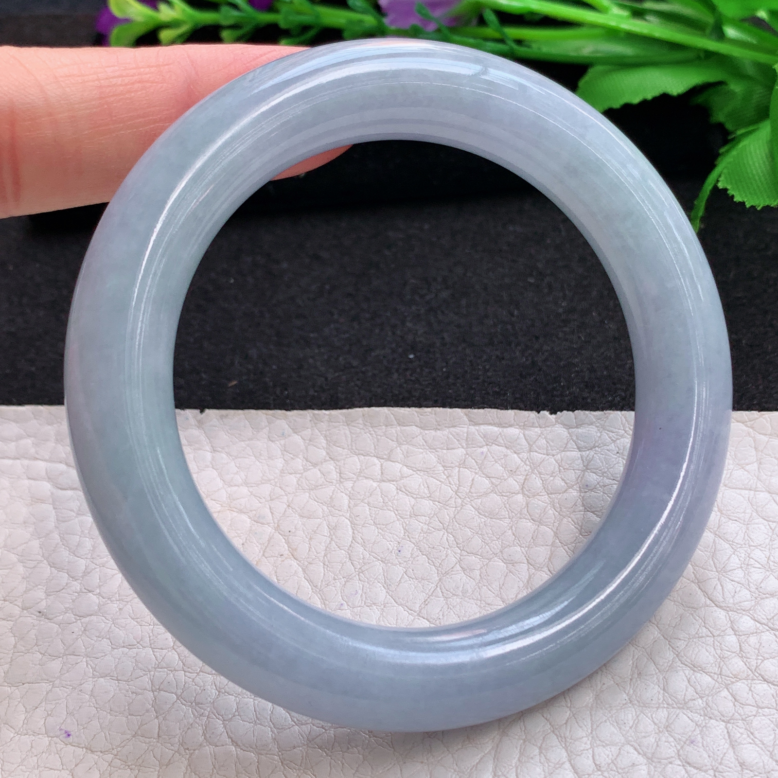 z实拍55*11.2美人镯 缅甸翡翠A货玉手镯精美紫罗兰圆条玉手镯