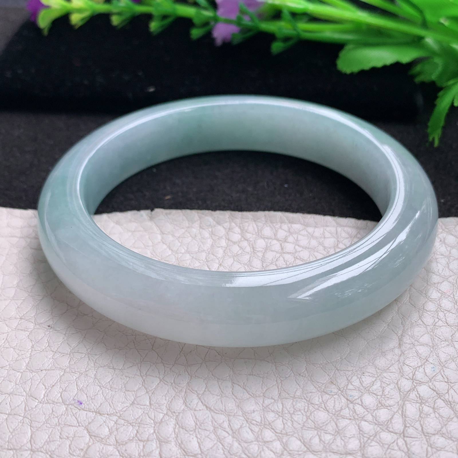 xo清新款59.5*12.5*9.2平安镯 缅甸翡翠A货玉手镯精美冰胶蓝韵正圈玉手环