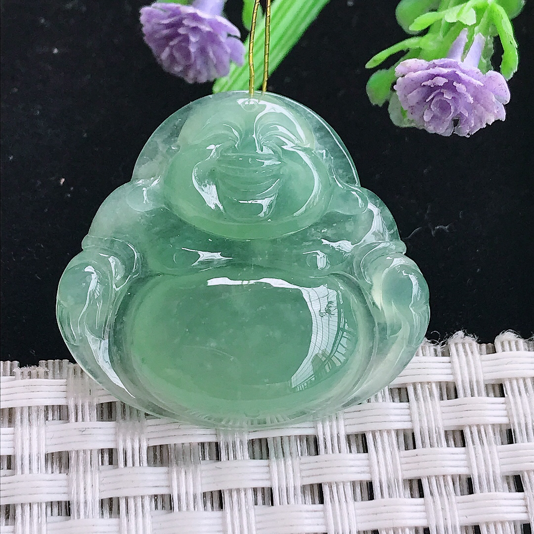 实拍A货翡翠28.8/31.2/5.8老坑冰种冰晴满绿佛公吊坠翡翠玉挂件