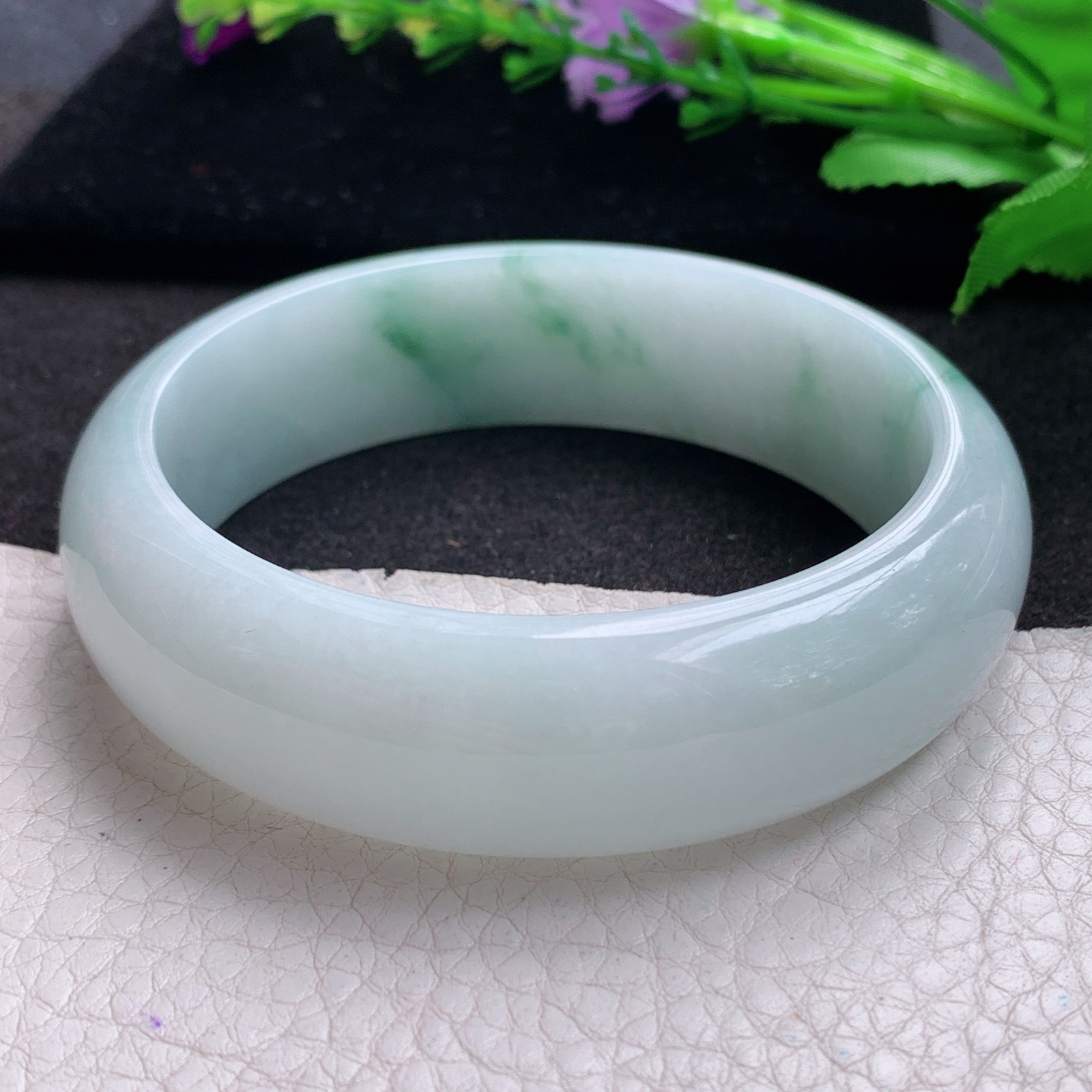 yh 大圈口60.5*18.8*8轮胎镯 缅甸翡翠A货玉手镯精美飘花大气正圈玉手镯