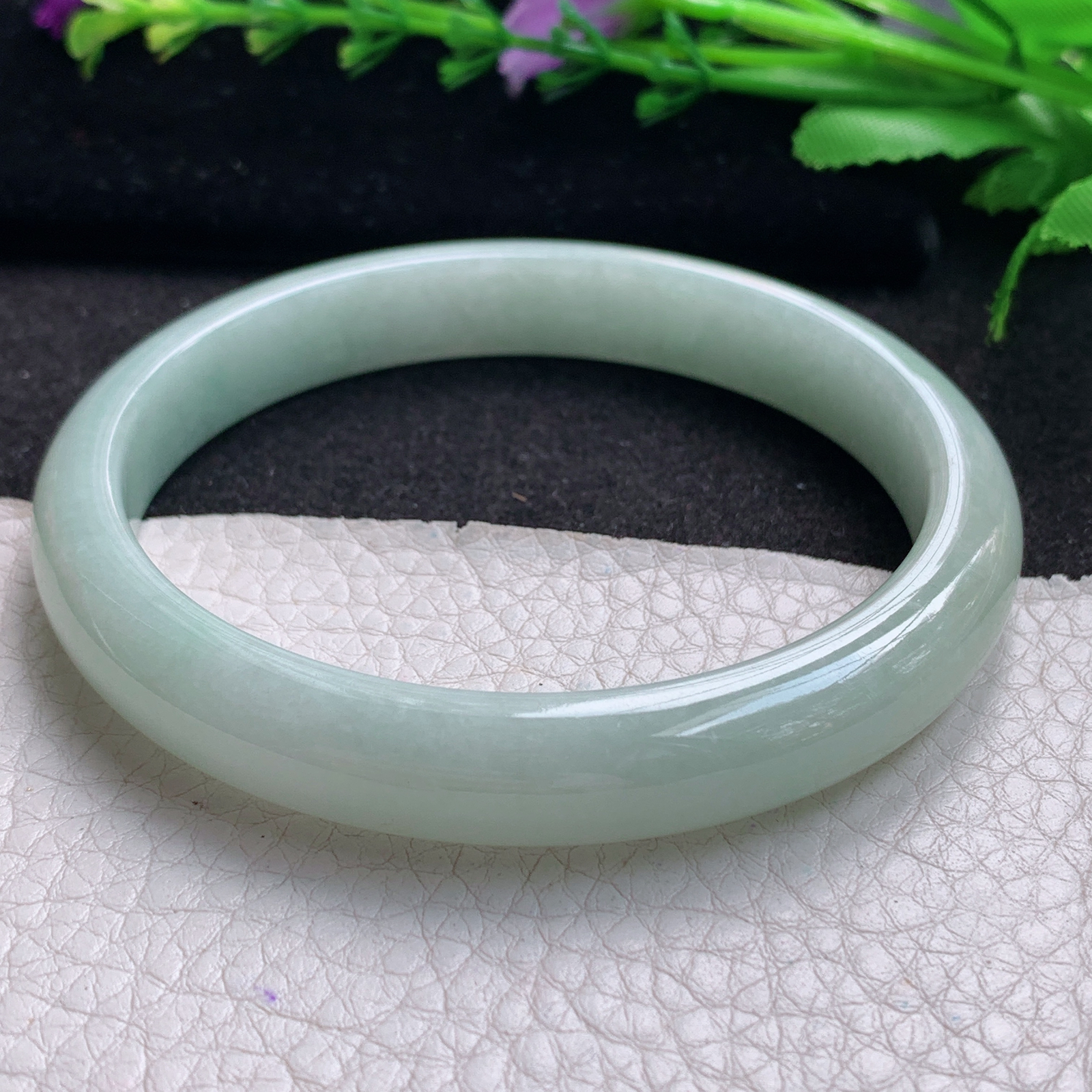 qh大圈口64*11*7.6平安镯 缅甸翡翠A货玉手镯精美清绿大气正圈玉手镯