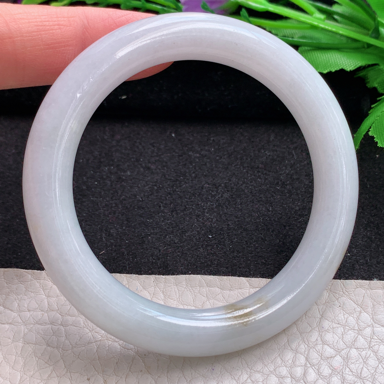 ll实拍53.5*10美人镯 缅甸翡翠A货玉手镯精美双彩圆条玉手镯