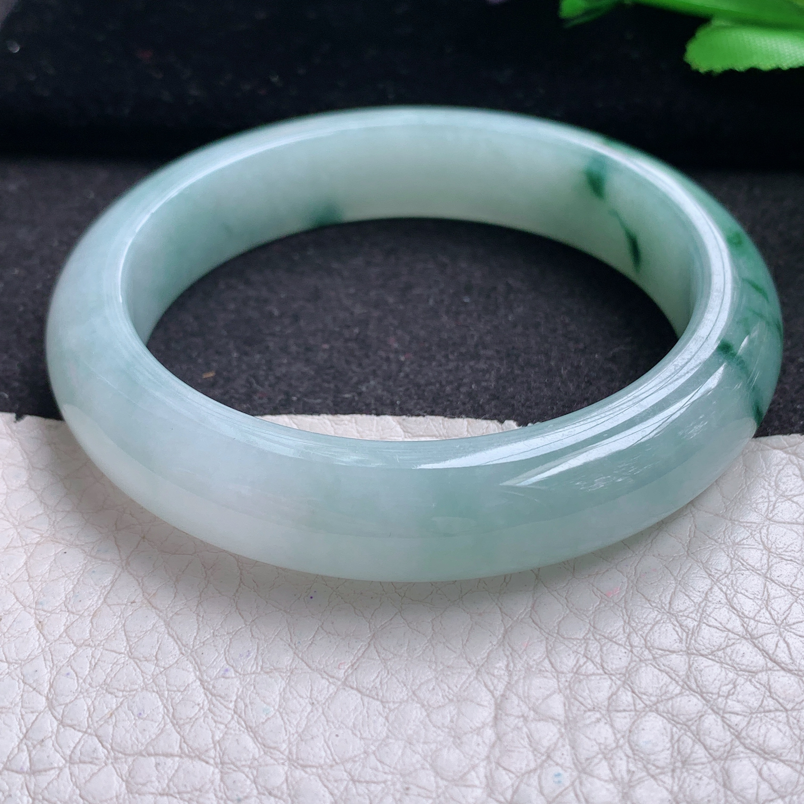 r飘逸款56*12.6*9平安镯 缅甸翡翠A货玉手镯精美冰飘花宽边玉手镯