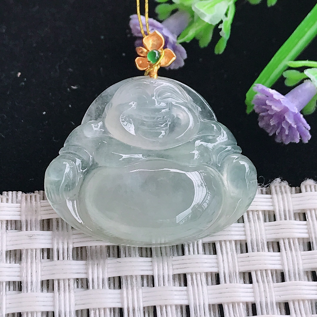 实拍A货翡翠22.6/27.3/5.8老坑18k金镶嵌冰种佛公吊坠翡翠玉佛挂件
